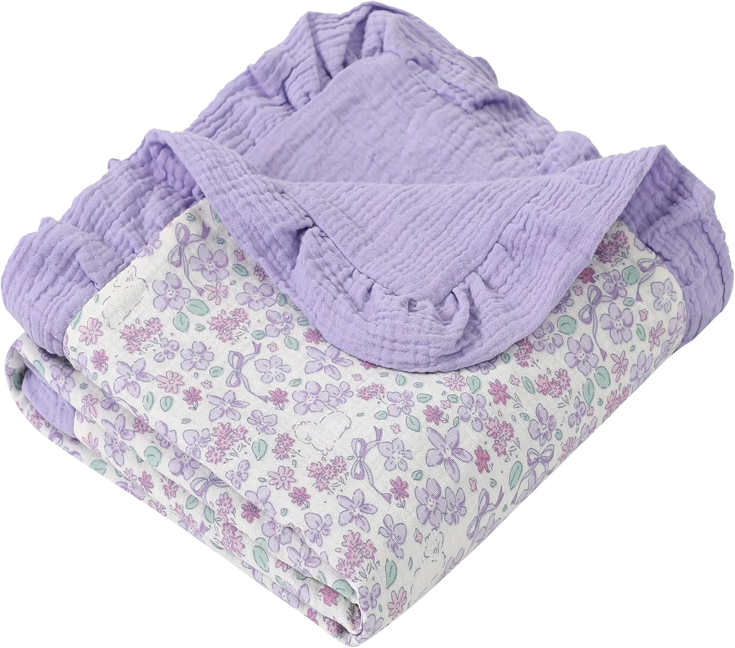 Muslin Toddler Blanket 43"x43" - 100% Cotton Super Soft Crib Blanket for Baby, Infant, Toddler & Baby Girl,Lightweight Nursing Cover & Breathable Stroller Blanket,Floral Design (Purple)