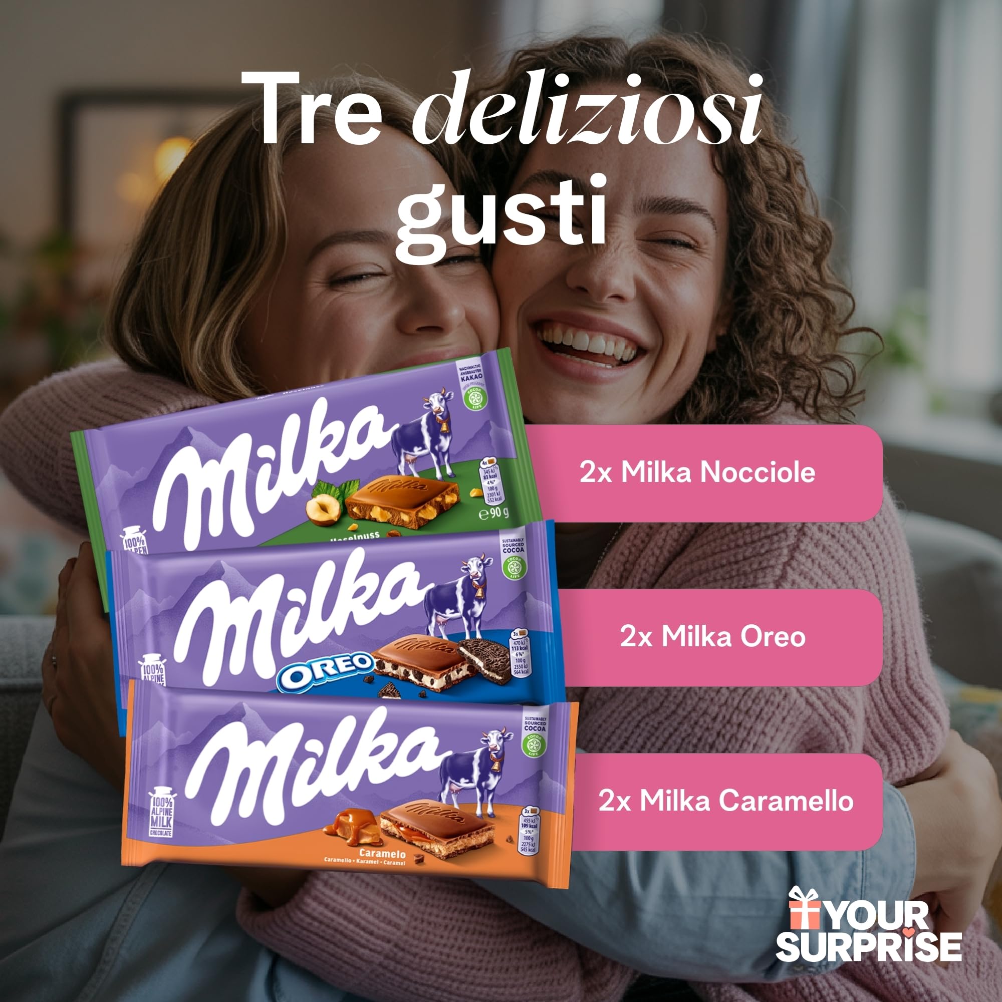 XXL Barretta Milka gigante personalizzata - Regalo di Compleanno & Anniversario per Uomo & Donna con Nome e Messaggio, con deliziose barrette di cioccolato Milka (6 Tavolette)