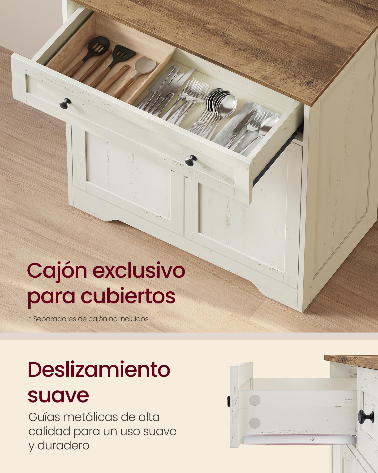 VASAGLE Siren Colección - Aparador, Armario Almacenaje, con Cajón y Estante Ajustable, Doble Puerta, Rincón de Café, 40 x 72 x 80 cm, Blanco Rústico LSC521WJ01