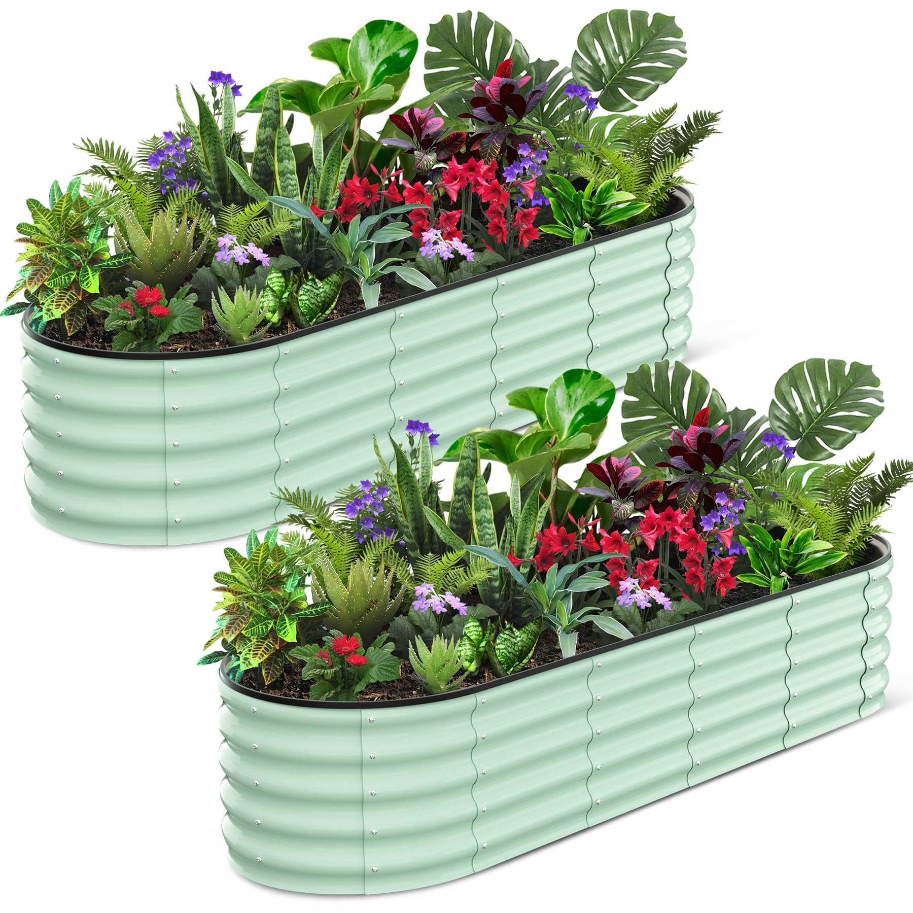 Orto Rialzato Ovale e Circolare per Giardinaggio Esterno, Giardino, Terrazza, Balcone, Spessore 0,7 mm, per Pomodori, Verdure, Fiori, Erbe Aromatiche, 8×2×1,5FT, Verde Oliva