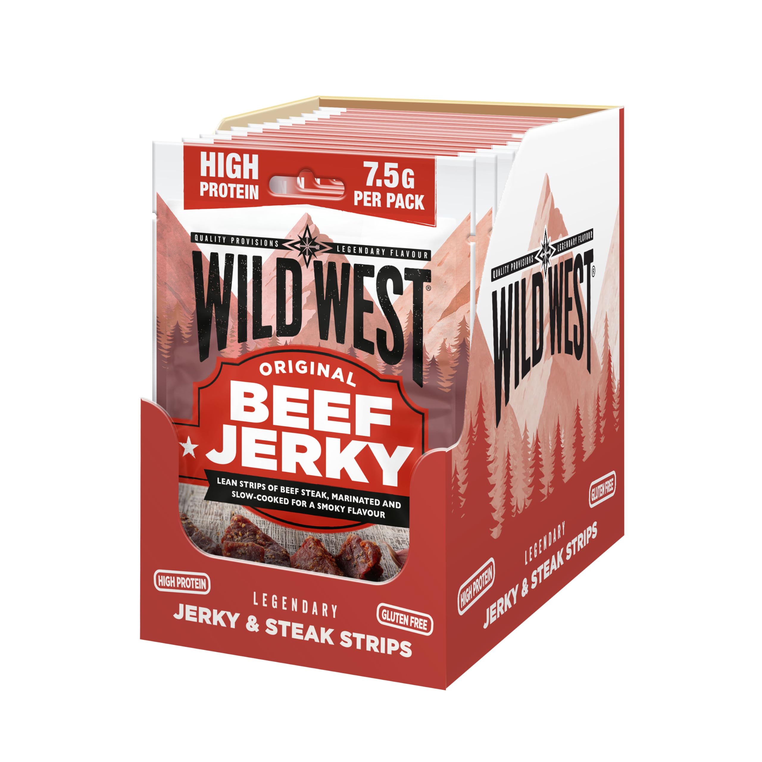 Wild West Original Beef Jerky 12 × 25g – High Protein Gluten Free Snack – No Added MSG – Ideal for Gym, Travel, Hiking & Everyday Energy