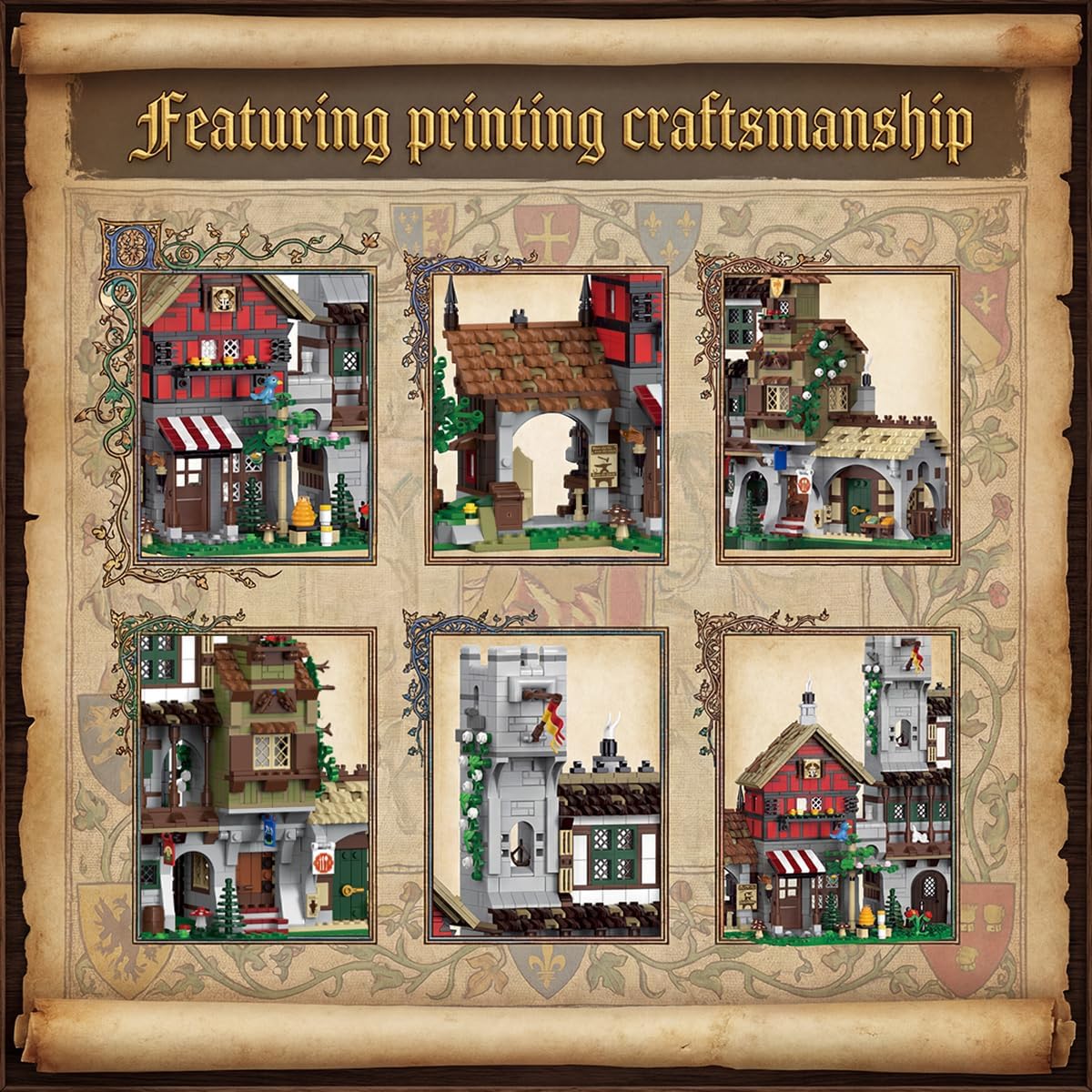 Medieval Town Square Viking Village Building Set for Adults, Cabin Modular Castle Architecture with Mobile Food Cart, Creative Present for Enthusiasts Barweer (3021PCS)