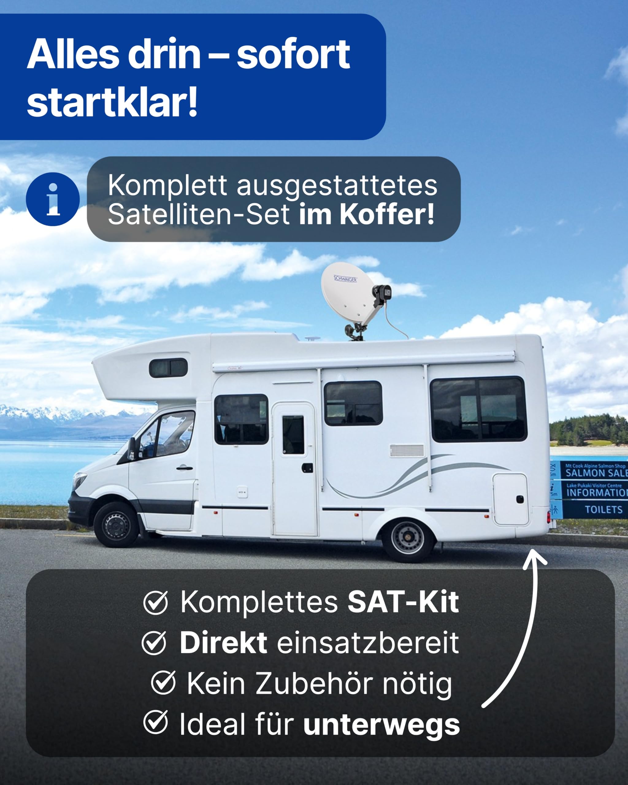 SCHWAIGER SAT-Camping Set 35 cm Stahl Offset Antenne Single LNB 10 m Koaxialkabel Mobile SAT-Anlage