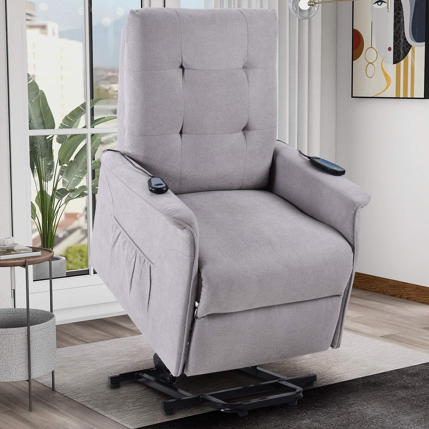 Power Lift Recliner with Massage & Vibration Electric Recliner Chair Massage Sofa Microfiber Fabric Living Room Chair with Side Pockets and Remote Control