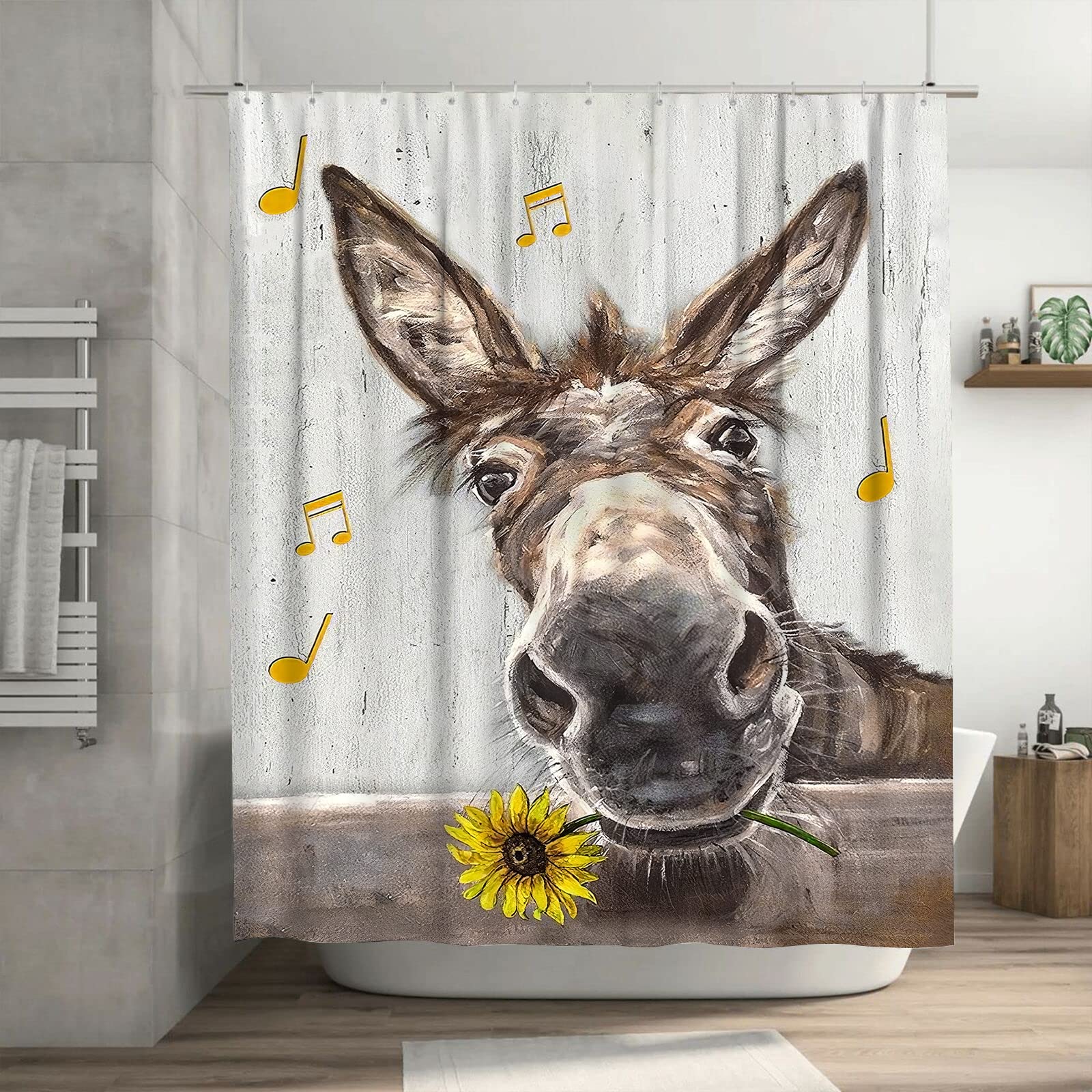 Tourrest Farmhouse Donkey Shower Curtain Funny Animal Shower Curtains Rustic Country Shower Curtain Waterproof Polyester Fabric, 60x72Inch（152x183cm）