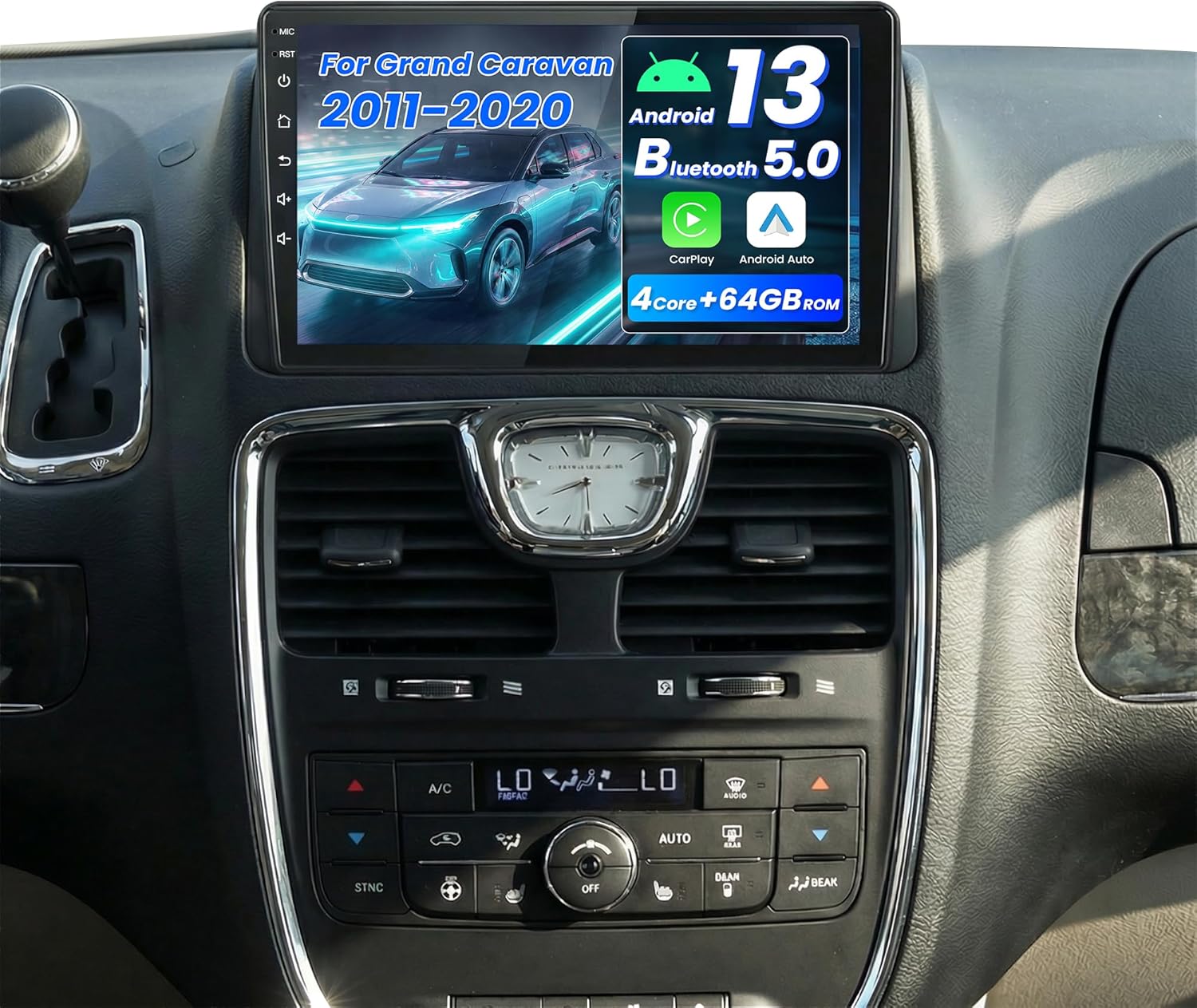 [8core 4+64G] Car Radio for Dodge Grand Caravan 2011-2020: Upgrade 1280 * 800 HD Touch Screen Stereo with Bluetooth5.0 FM/AM/36EQ GPS 1080P Backup Camera CarPlay Android Auto