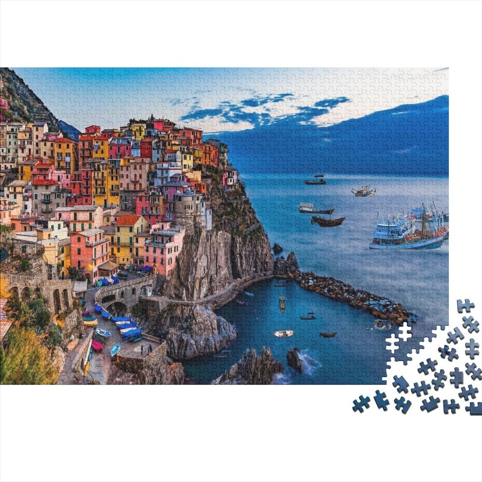 Coastal Cliff Town Puzzles for Elderly 1000Pc Recyclable Paper Cinque Terre Puzzle for Adults Interesting Family Game Props Party Game Props for Home 52x38cm/1000pcs