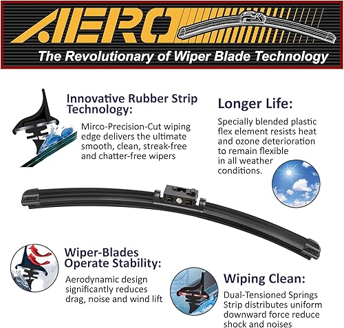 Miniatura 3 de AERO Avenger - Limpiaparabrisas prémium de 22 pulgadas + 22 pulgadas para todas las estaciones con repuestos de goma adicionales, repuesto del