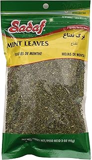 Sadaf Mint Leaves Cut - Dried mint leaves cut and sifted - Kosher and Halal - No stems - 3 oz Resealable Bag.
