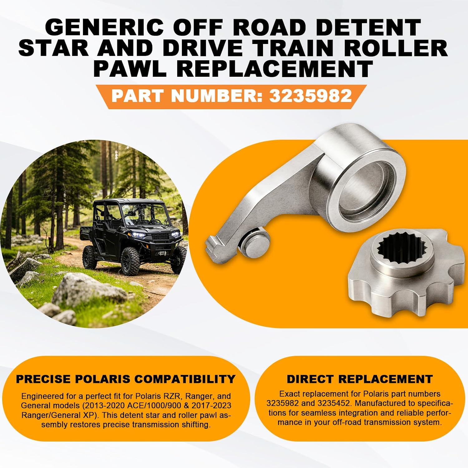 3235982 3235452 Generic Off Road Detent Star and Drive Train Roller Pawl for Polaris ACE General RZR Ranger 1000 900 Ranger General XP 570 2013-2023