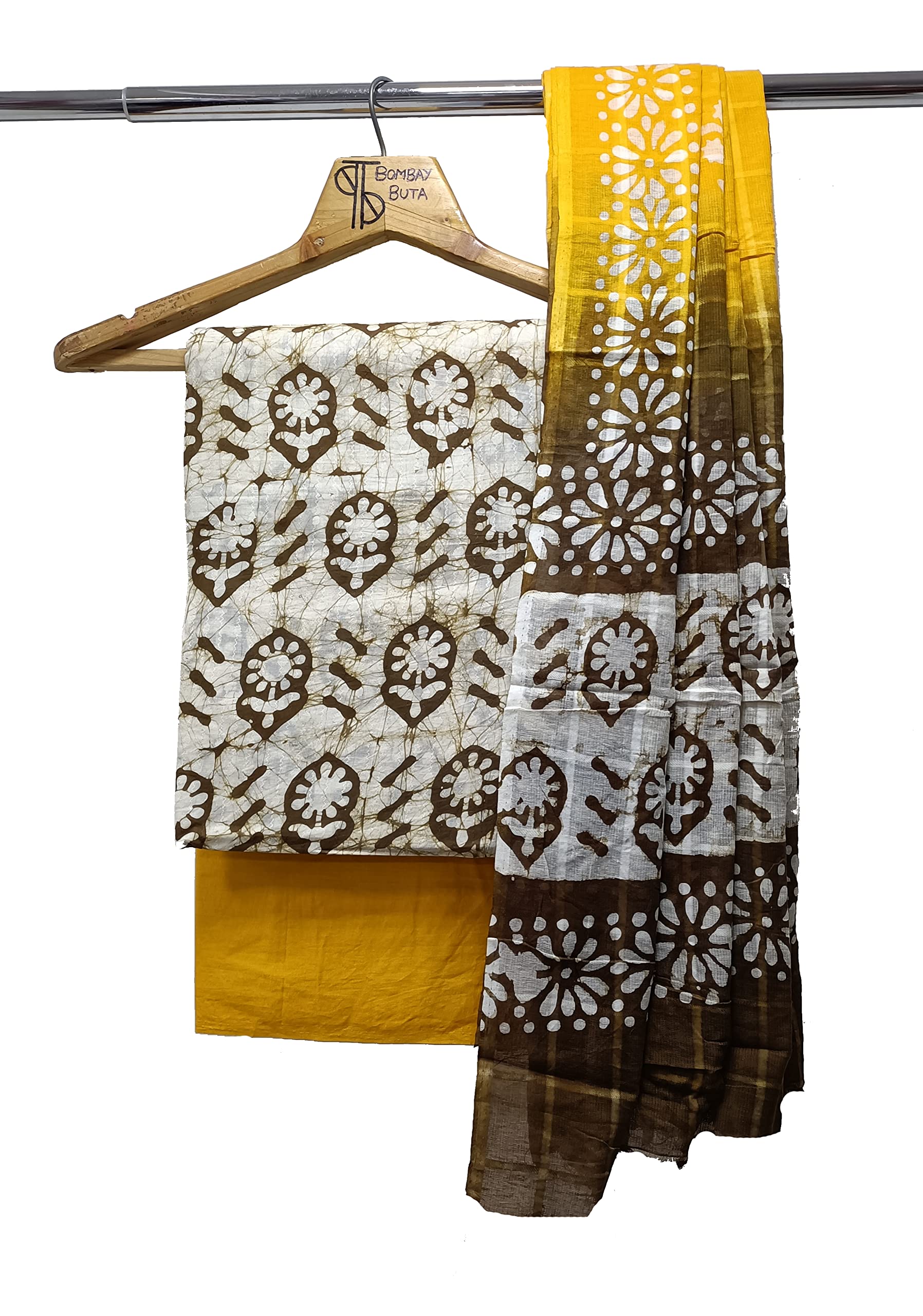Bombay ButaHandcrafted Tie & Dye Batik Design Pure Cotton, Yellow, Free Size