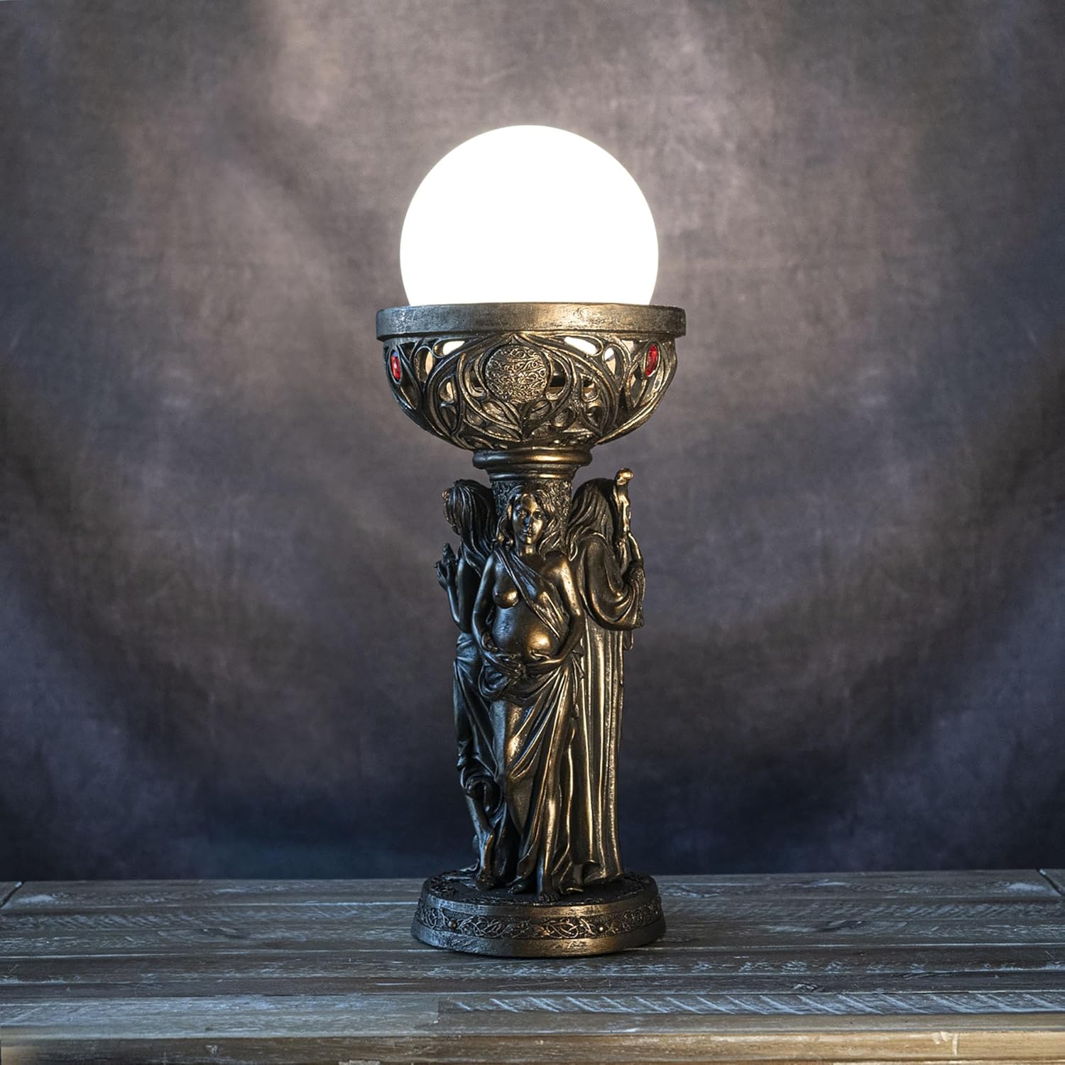 Pacific Giftware Gothic Triple Goddess Maiden Mother Crone Triune Oracle Sculptural Bronze Finish White Globe Shade Decorative Celtic Design Desktop Table Lamp 14.25" Tall
