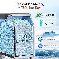 Vista 2 de Máquina comercial para hacer hielo de 780 libras/24 horas con contenedor de almacenamiento de 650 libras, 234 cubitos de hielo listos en 8-12