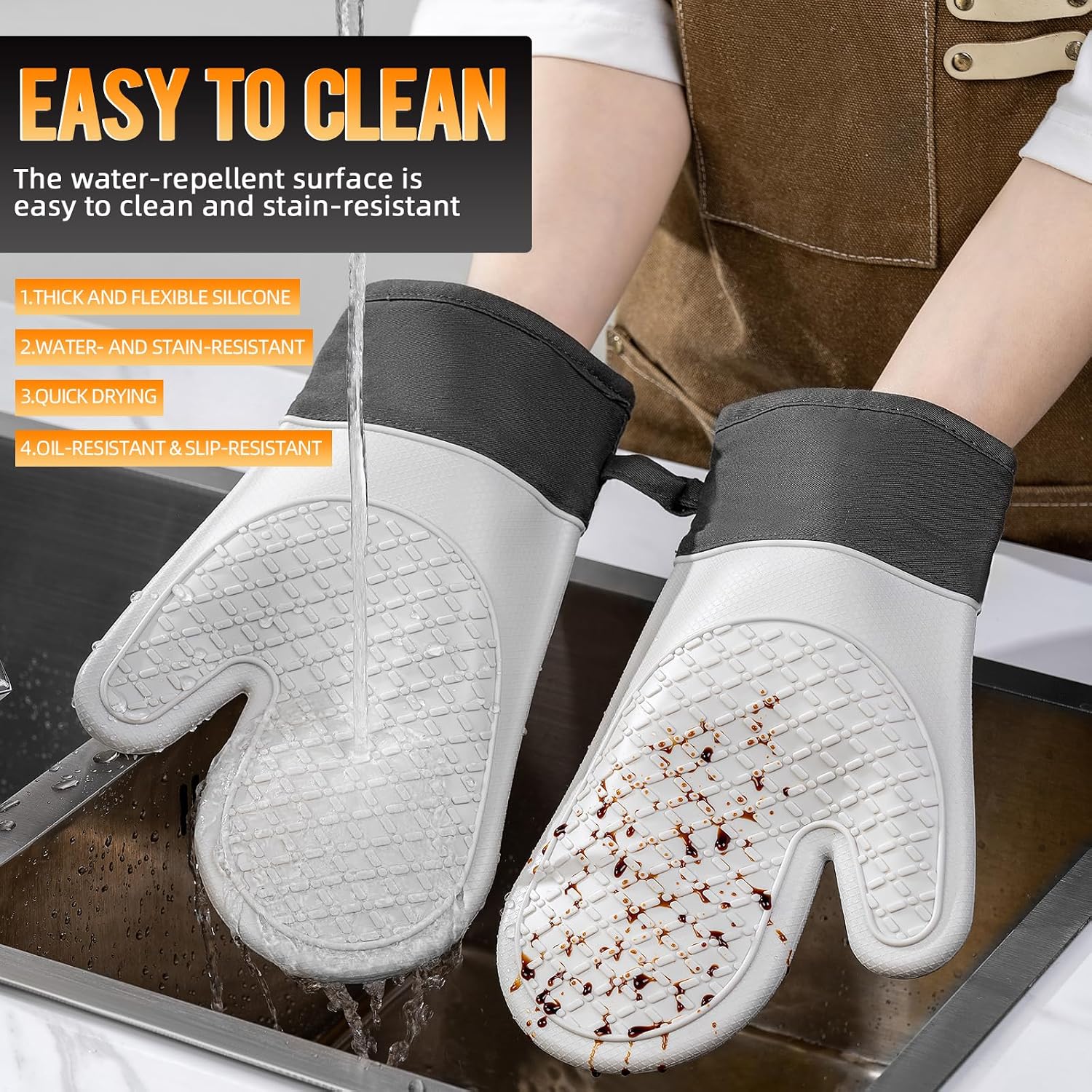 Silicone Oven Mitts Heat Resistant 500F, 2PCS Cute Bear Pattern Kitchen Oven Gloves with Cotton Lining, BPA-Free Baking Gloves - Flexible Non-Slip Grip Kitchen Mitts for Cooking Baking BBQ