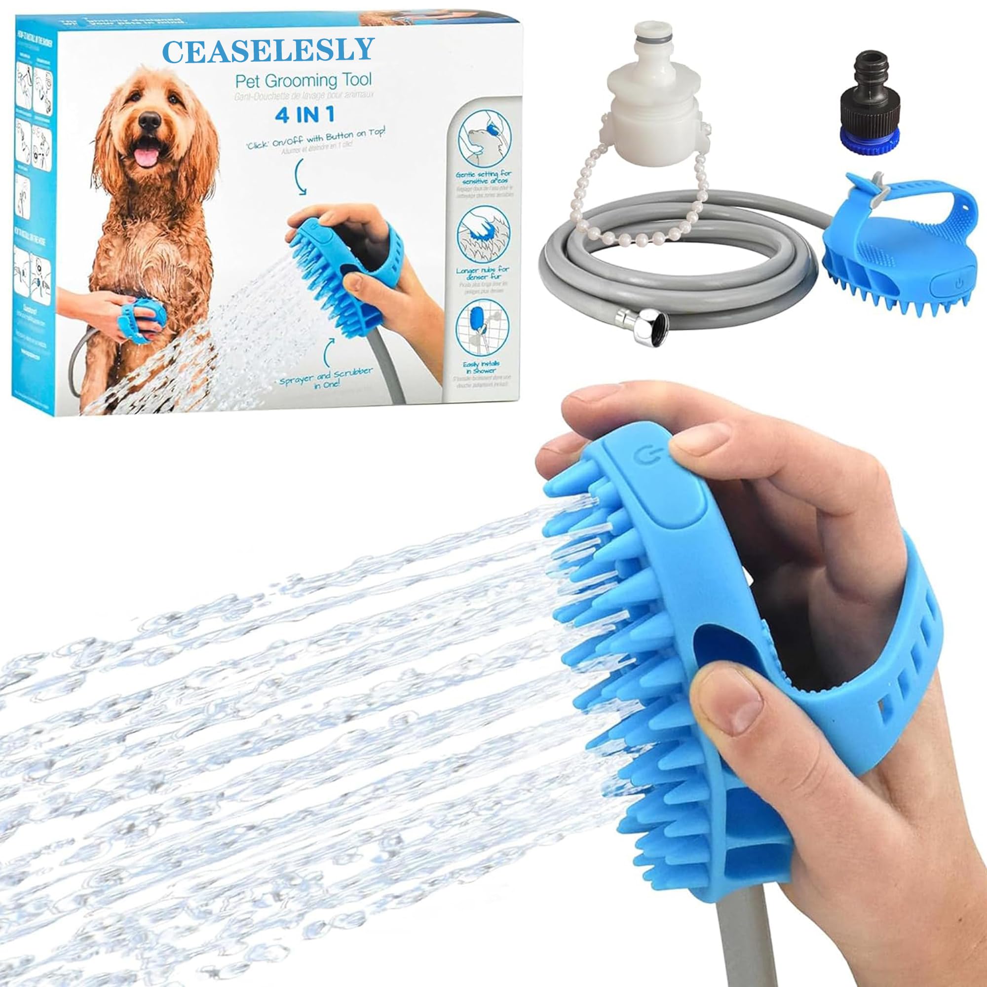 Pulverizador de ducha para mascotas,Herramienta de Baño para Mascotas,Cepillo De Baño Para Perros,Incluye manguera de 2.3m,Ideal para el baño, el cuidado, masajear y lavar