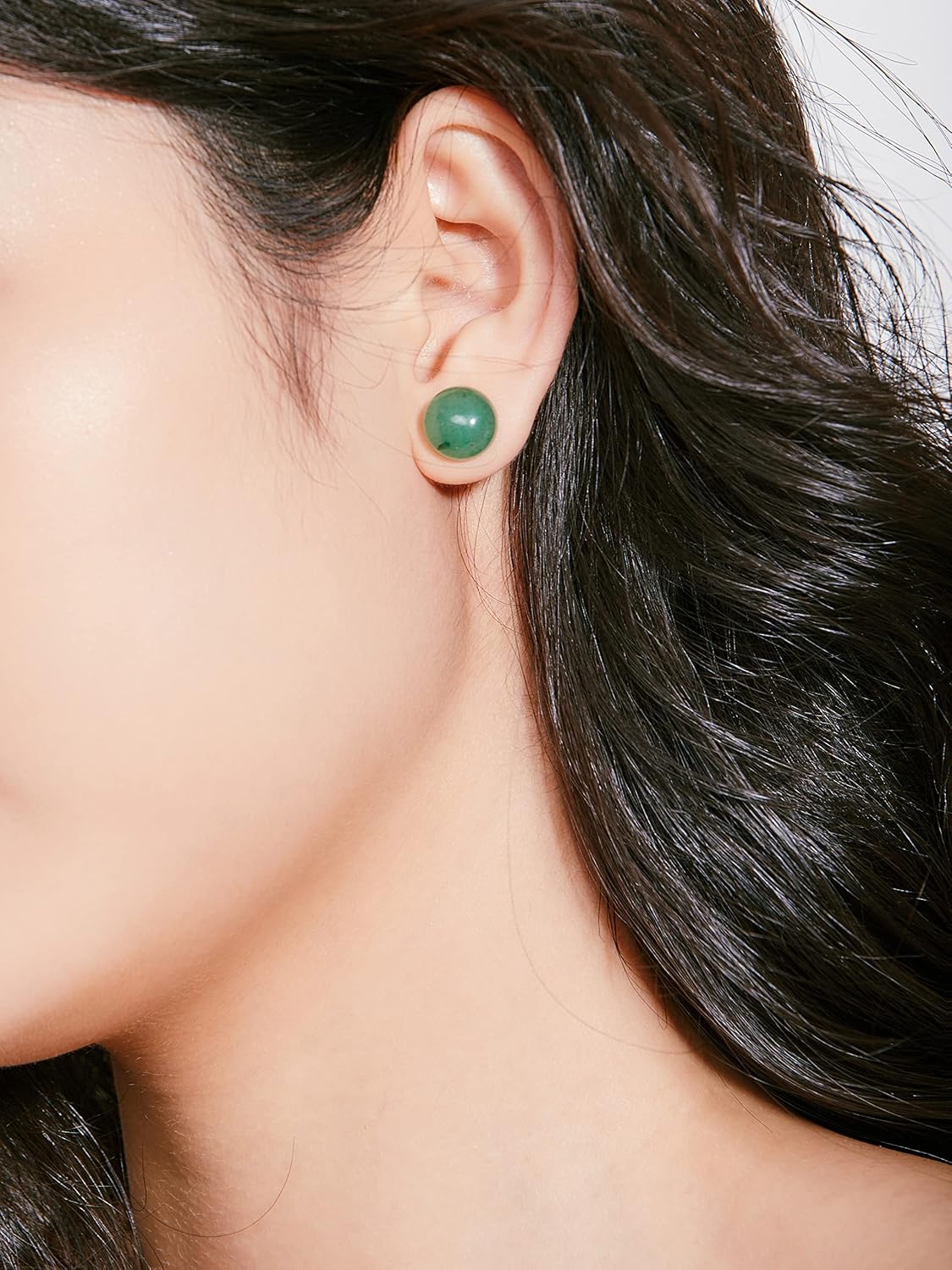 Gemstone Studs - Real Jade Jewelry for Women - Sage Light Green Stone Earrings - Hypoallergenic - Ball Earring Post 6mm, 8mm - Lapis Lazuli - Tiger Eye - Flat Back Large 12mm Earring - Handmade - Gifts for Anniversary - Graduation - Back to School - Teacher Appreciation - Mens Birthstone Birthday Gift
