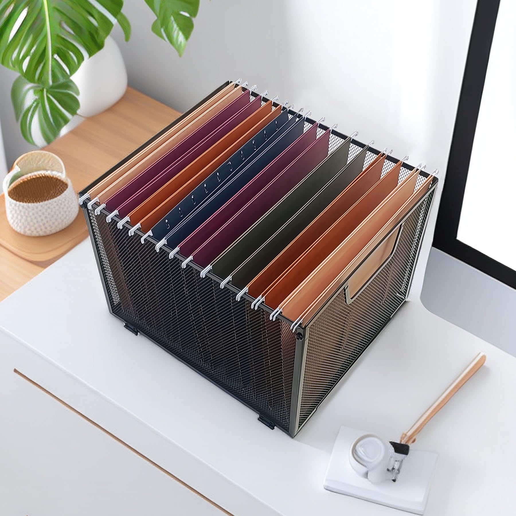Aktenkörbe aus Metallgeflecht, Hängeregistratur-Organizer, Büro-Aktenhalter, Briefgröße, Schwarz (2)