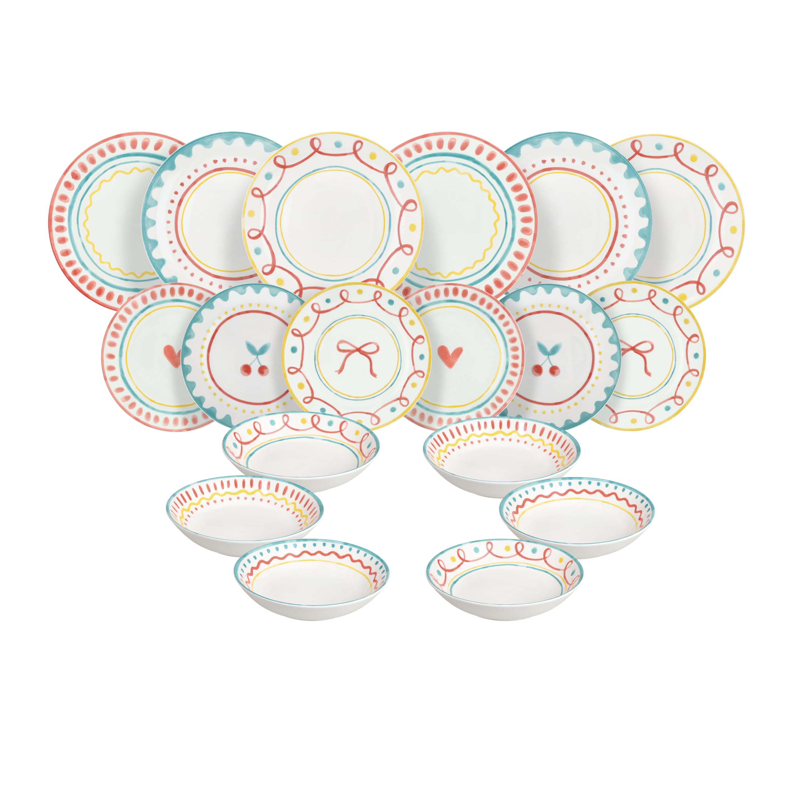 Tognana Cherry Pop 18-Piece Dinner Set for 6 People, Porcelain, Multi-Colour