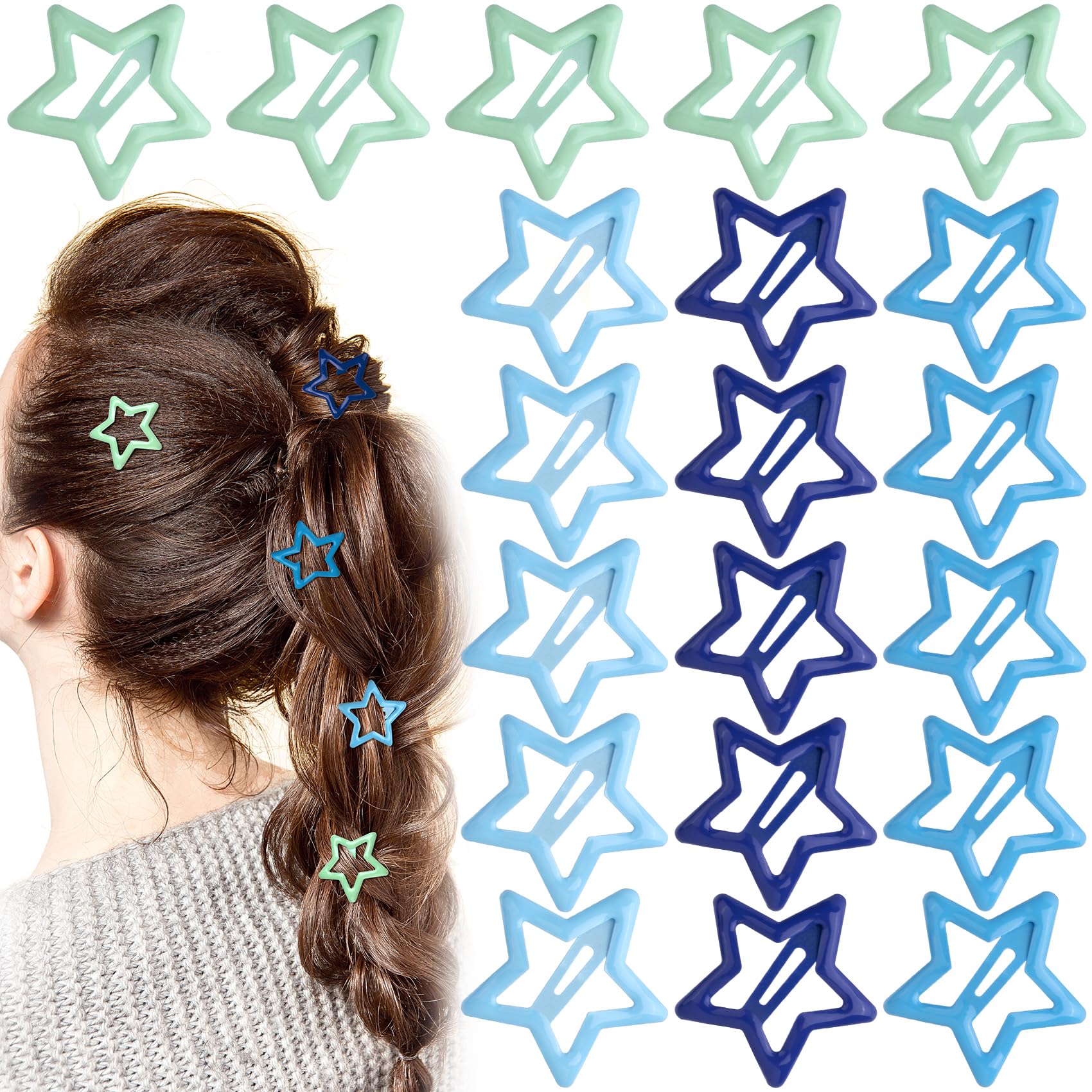 Mxxipp 20pcs Star Hair Clips for Women, Non-Slip Metal Star Snap Barrettes, Y2K Hairstyle Accessories for Women Thick Thin Fine Straight Curly Long