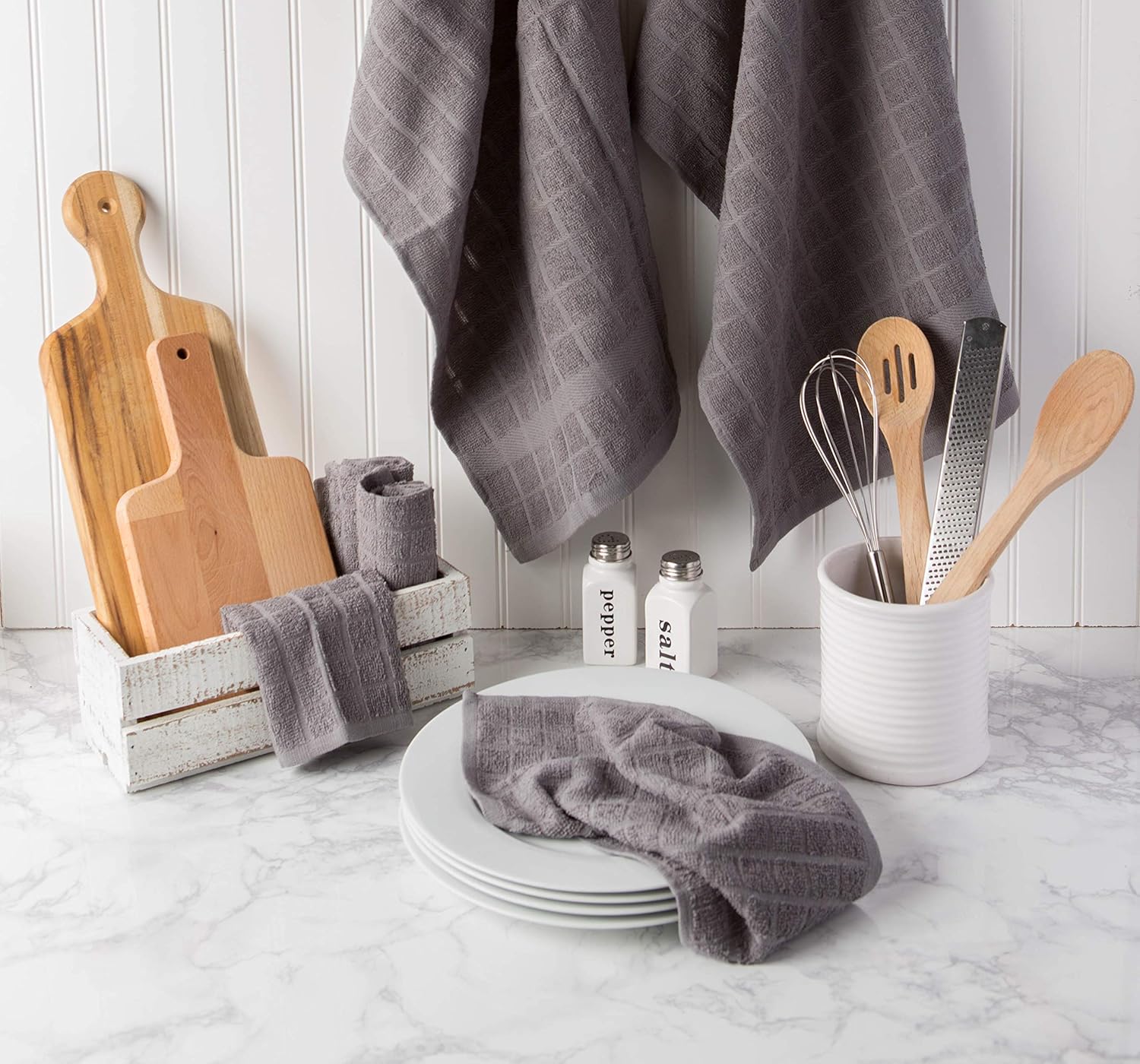 DII Basic Terry Collection Solid Windowpane Dishcloth Set, 12x12, Gray, 6 Piece - Image 6