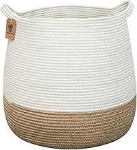 Goodpick Cotton Rope Basket - Wicker Laundry Basket Woven Basket for Living Room Large Jute Storage Baskets with Handles for Blanket Toy Basket Nursery Storage Hamper, 17.71" x 17.71”