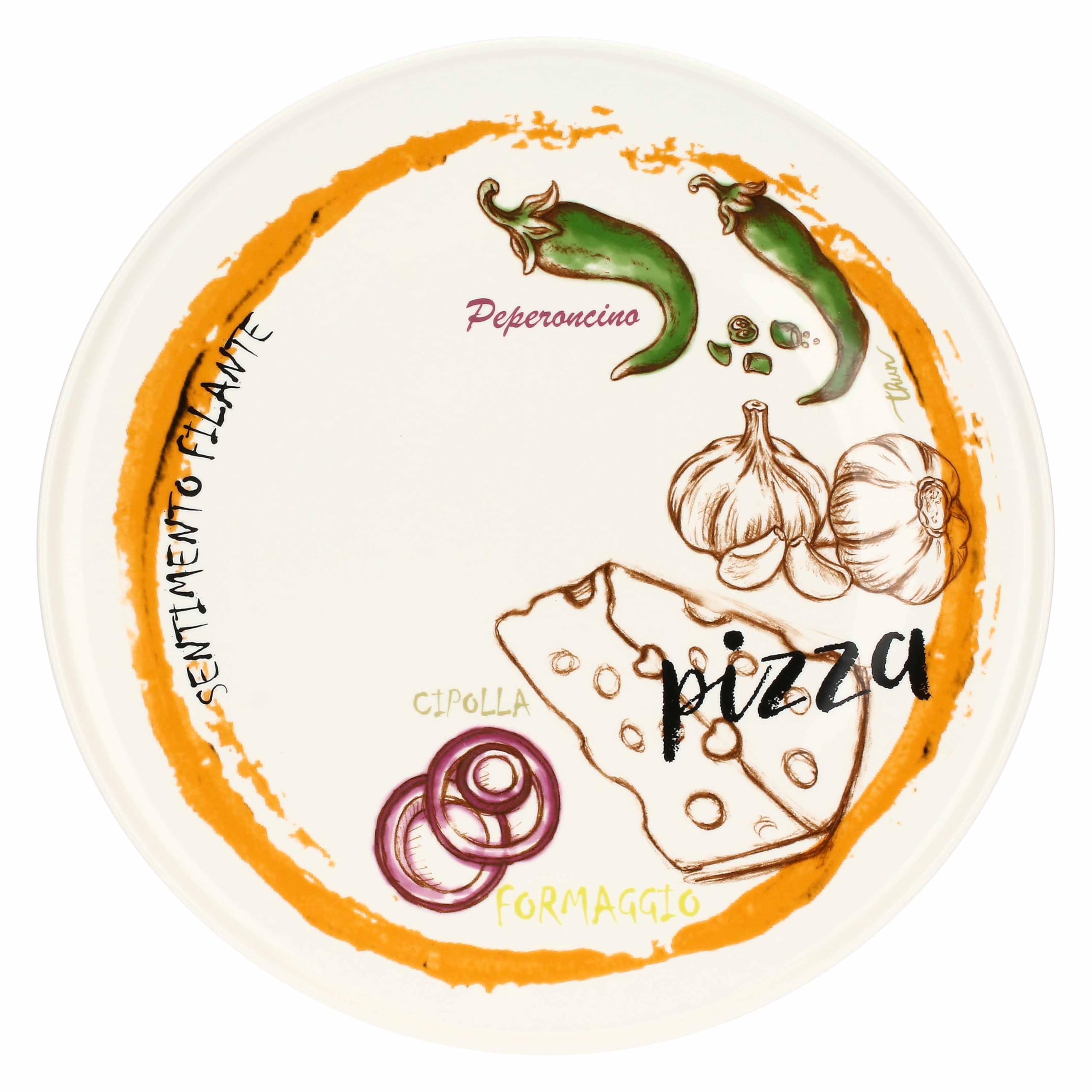THUN - Set 2 piatti pizza Acqua e Farina, arancio e blu - Porcellana,ø 33 cm