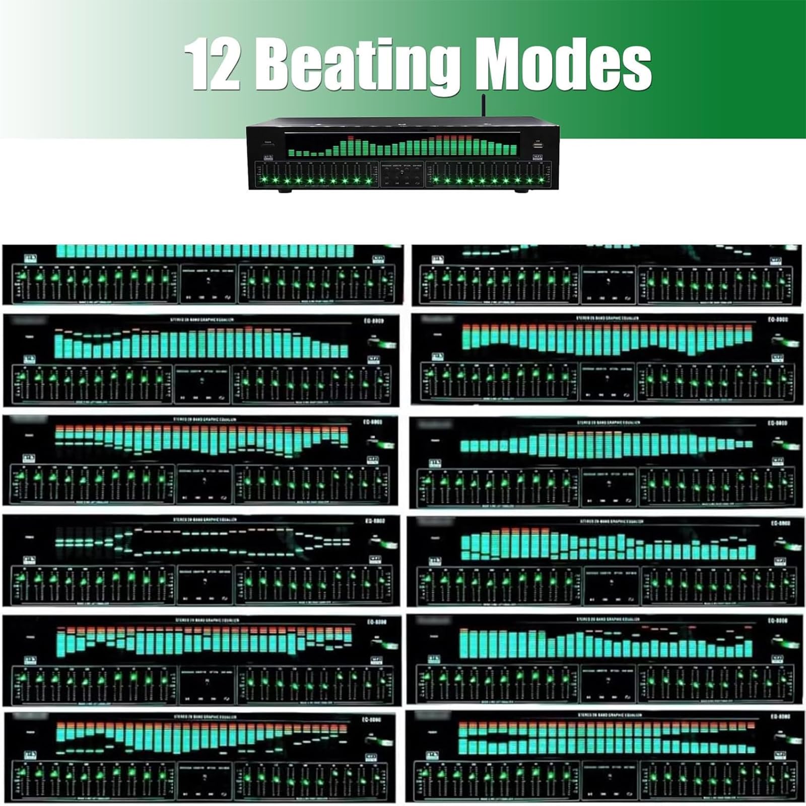 31-Band Digital Equalizer, EQ8000 Stereo Grafischer Equalizer mit Fernbedienung, Bluetooth 5.4 Optische Koaxial-Digital-Audio-Decodierung, 12 Rhythmusmuster, Rauschunterdrückung, für Aufnahmestudio