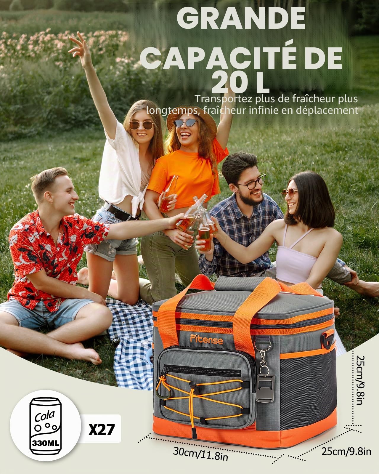 Fitense Sac Isotherme Pliable, Isotherme Souple avec, 4 Couches isolées Anti-Fuite, Sac Isotherme glacière, Pique-Nique isolé pour Le Camping, la Plage, l'épicerie, Le Pique-Nique