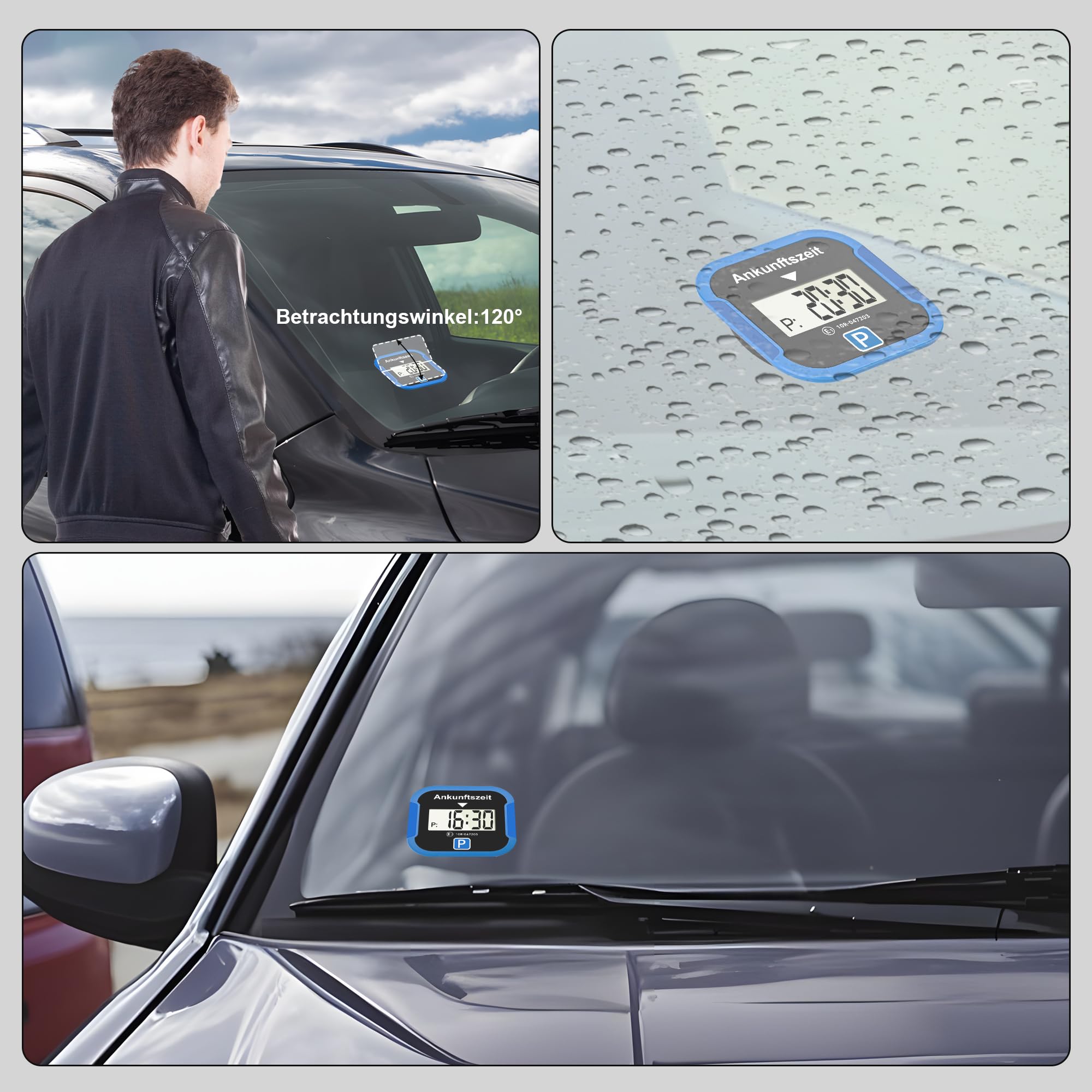 TEOV Elektronische Parkscheibe mit Zulassung KBA fürs Auto - Digitale Parkuhr mit Nachtmodus und Taktungseinstellung, Großer Bildschirm, präzise Zeitmessung, Rund. Blau Schwarz