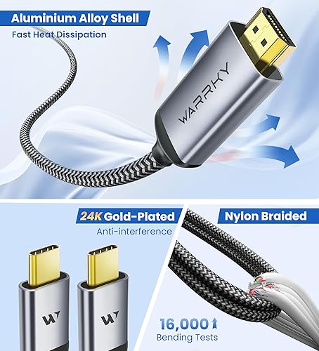 Miniatura 30 de Cable USB C a HDMI 4K, WARRKY [trenzado, de alta velocidad] Thunderbolt 3 a HDMI adaptador compatible para iPad nuevo, MacBook Pro/Air, iMac, Galaxy