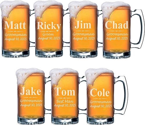 Miniatura 10 de Juego de 4, juego de 8 y más tazas de cerveza grabadas personalizadas de padrinos de boda de 16 onzas, regalos personalizados para bodas, estilo de