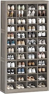 Hzuaneri Shoe Storage Cabinet, 48 Pairs Free Standing Closet Organizer | 9 inch Widened Cell Wood Shoe Organizer, 12 Tiers Vertical Space Saving Shoe Rack for Entryway, Cloakroom, Greige SR39605X