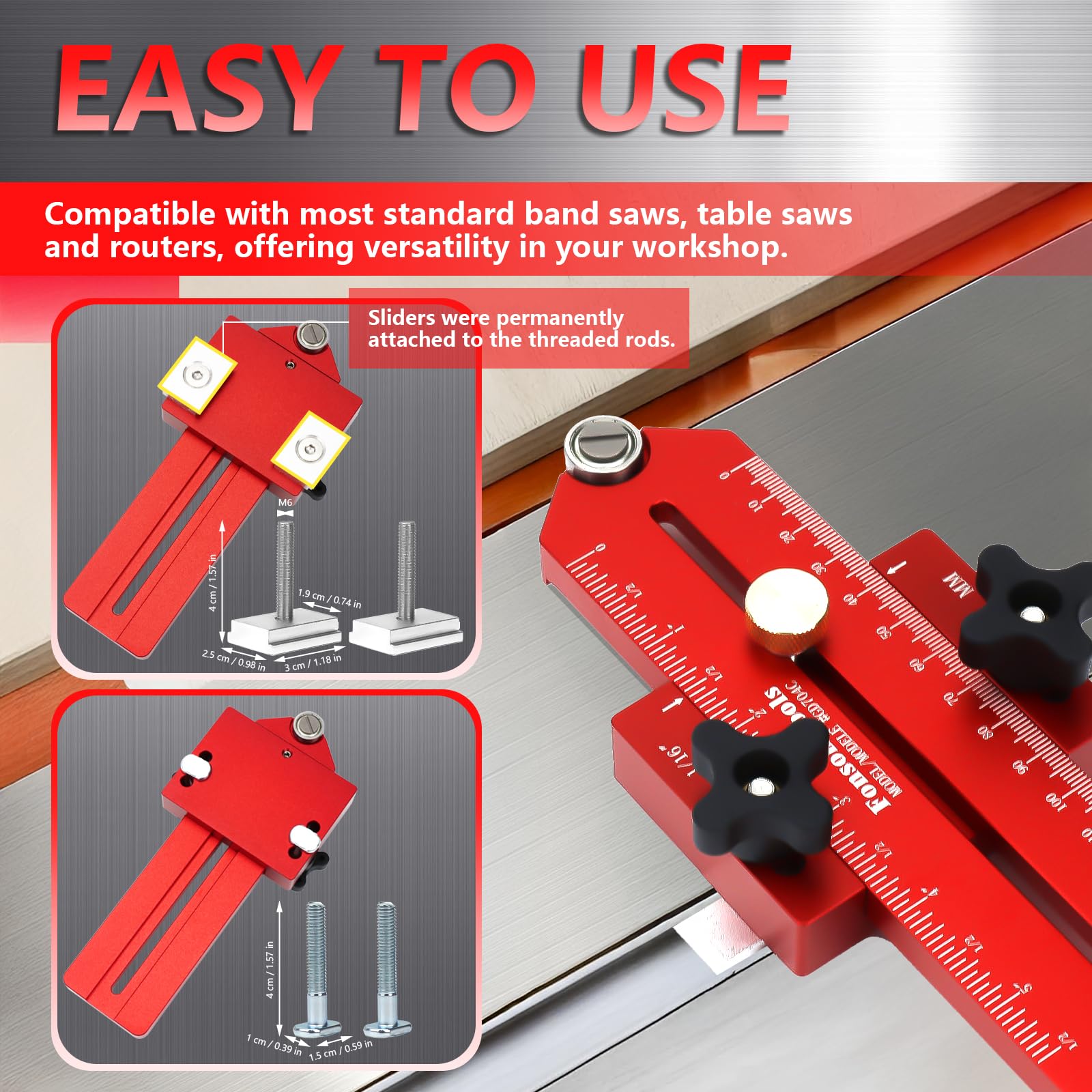 Thin Rip Jig Table Saw Jig Guide, Making Repetitive Narrow Strip Cuts, Fit for 1.9 x 0.95 cm Slots, for Table Saw Band Saw Router Table - Image 3