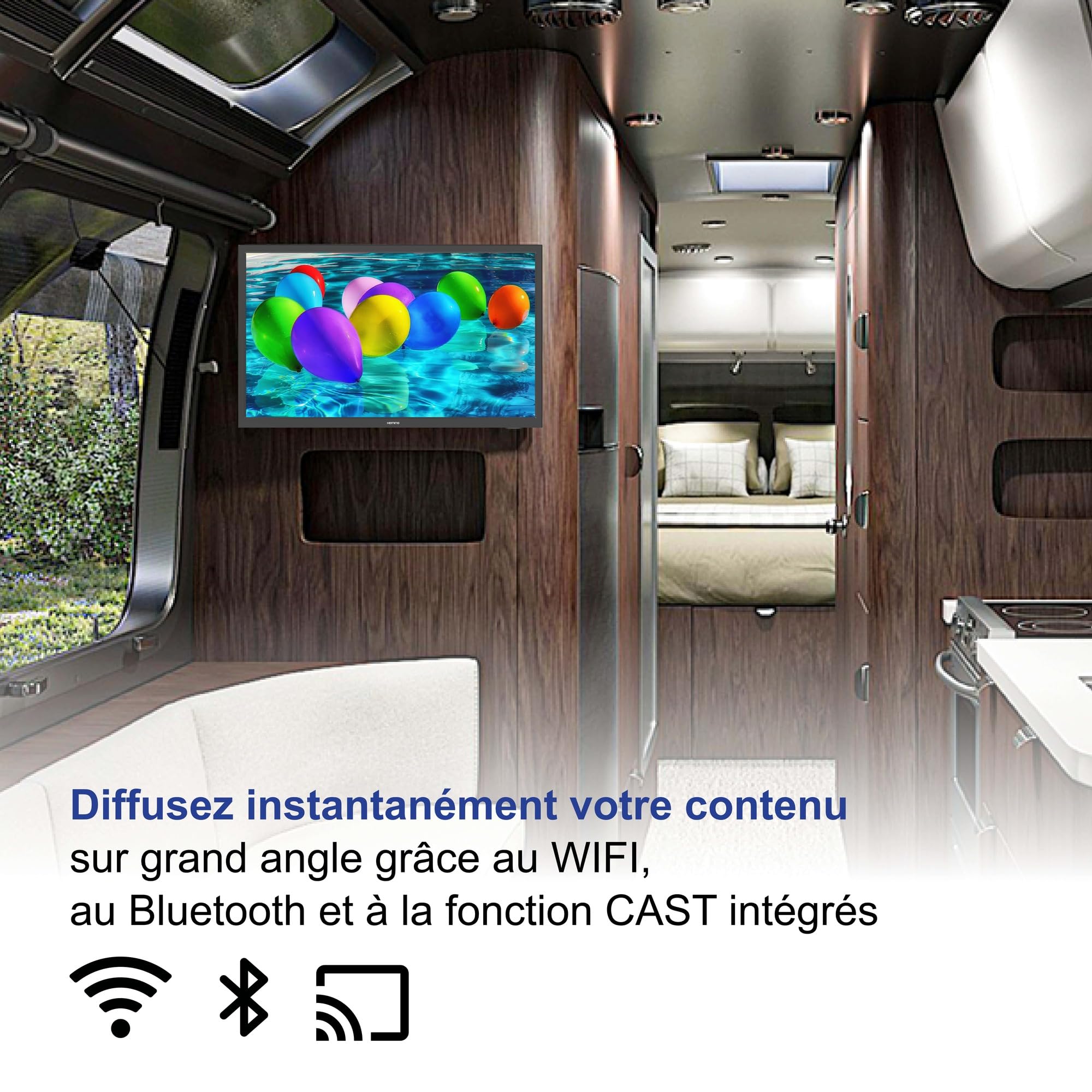 Heming Smart TV 22" Android 11 | Full HD, WiFi & Bluetooth | 12V/24V/220V pour Camping-Car, Camion, Bateau, Caravane | Garantie 2 Ans