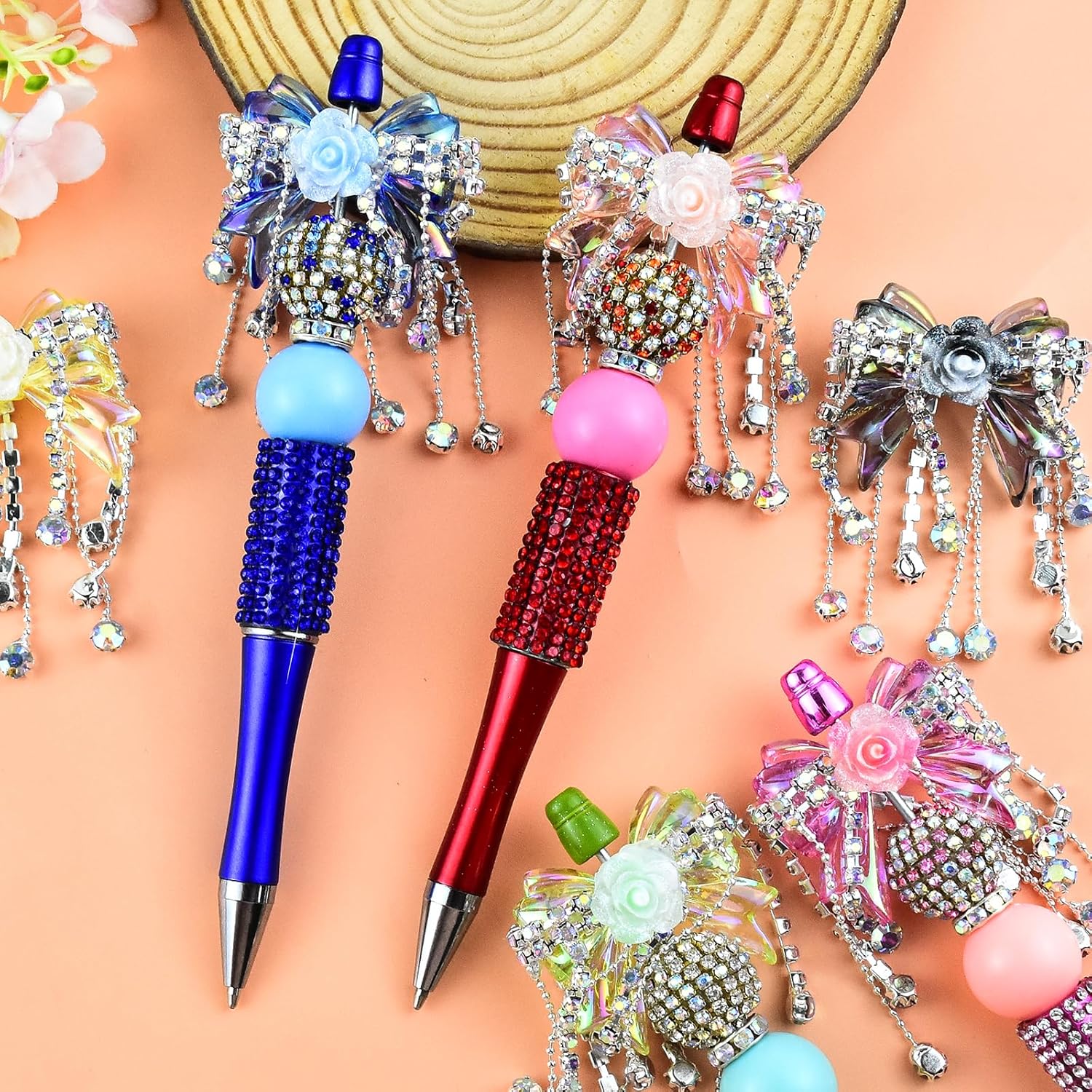 6Pcs Bow Flower Tassel Fancy Beads for Pens Acrylic Bow Focal Spacer Beads for DIY Craft Beadable Pens Keychain Bracelet Necklace Earrings Jewelry Making - Image 4