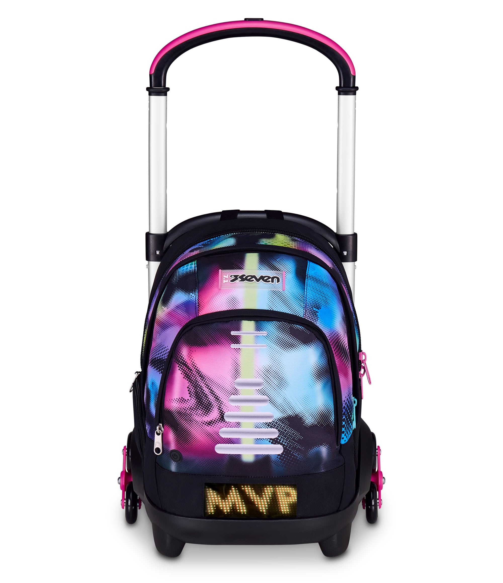 Seven Trolley Scuola Flex 3 Ruote, Fucsia, Zaino Con Carrello Sganciabile Da 31 Litri, Con Tasca PC, Tasca Borraccia, Multiuso, Maneggevole e Confortevole, Scuole Medie e Superiori, Ragazza