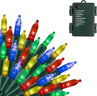 Uptotop Battery Operated Christmas Mini String Lights, 50 LED 16FT String Lights Outdoor, Waterproof Mini Tree Lights with 8 Modes, Xmas Decorations for Indoor Patio Garden Party DecorMulti-Colored