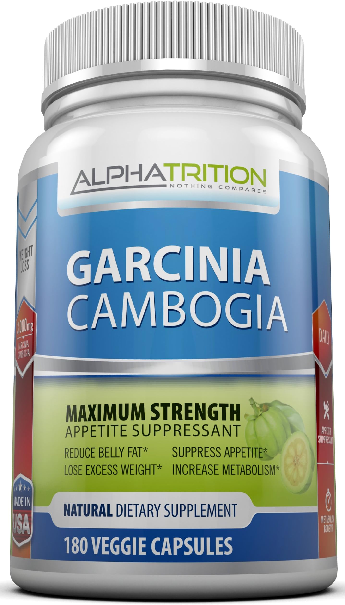 Garcinia Cambogia Extract Premium 3,000mg. Maximum Strength Appetite Suppressant & Fat Burner With HCA That Works For Men And Women. 180 Veggie Capsules. As Seen On TV.