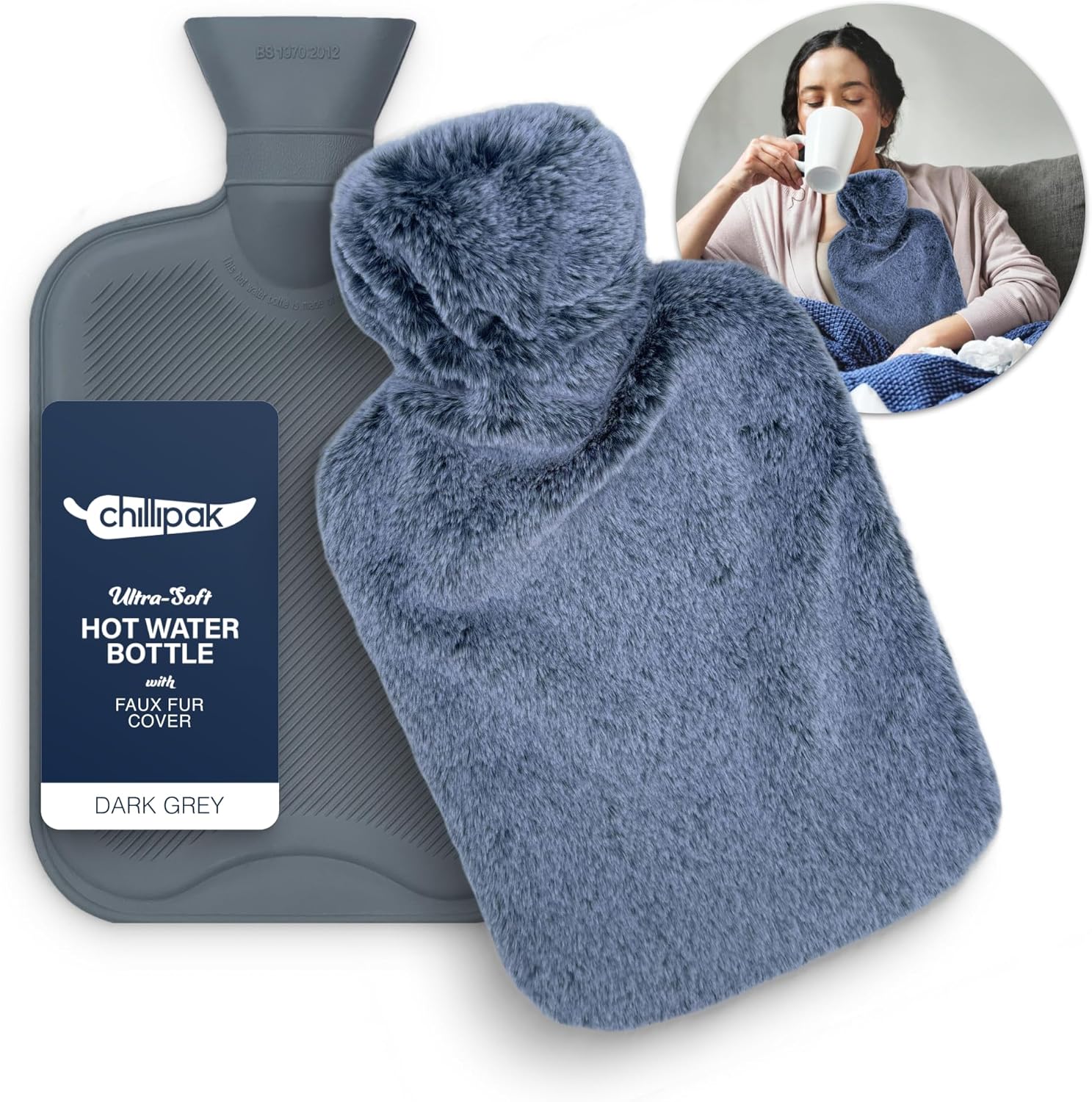 CHILLIPAK Luxury Hot Water Bottle with Cover UK Large 2L Reusable Hot