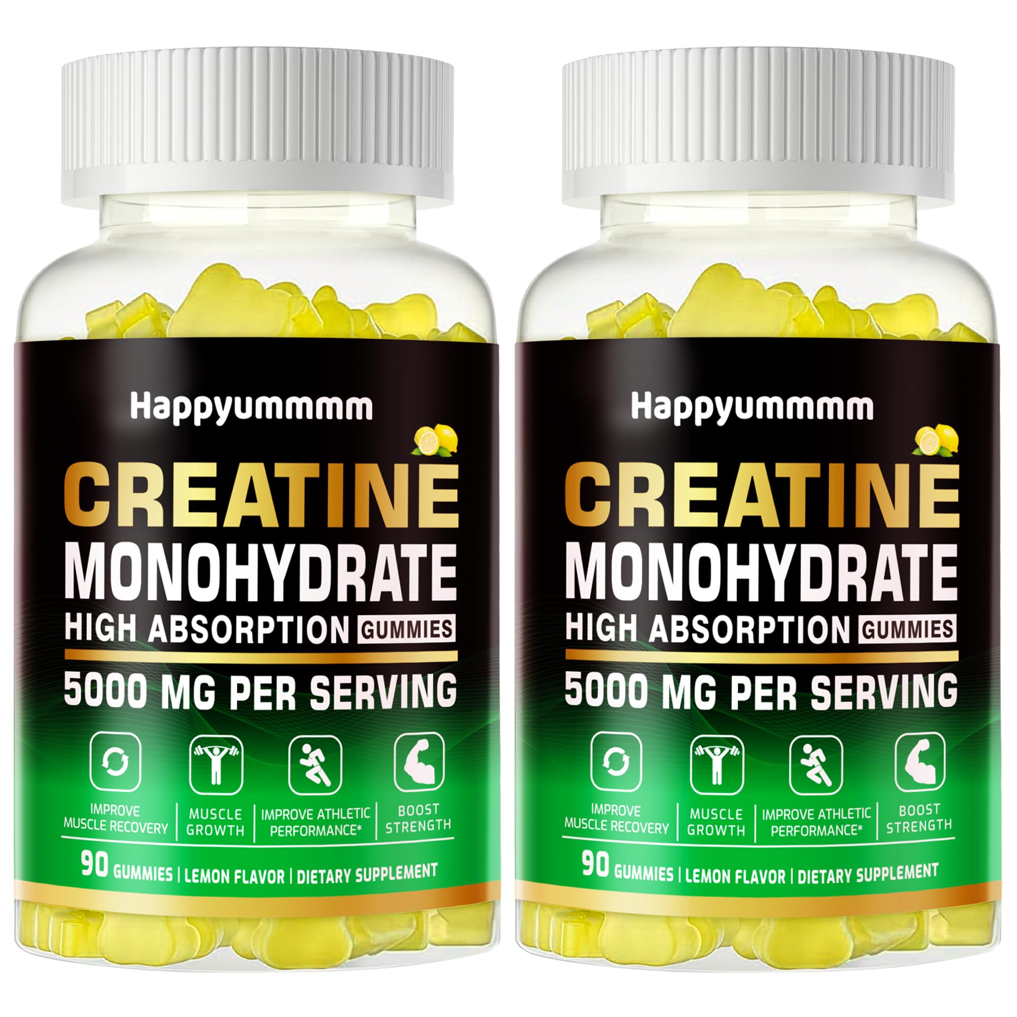Creatine Monohydrate Gummies 5g for Men Women - Sugar Free Chewable Supplement. 180 Gummies Lemon