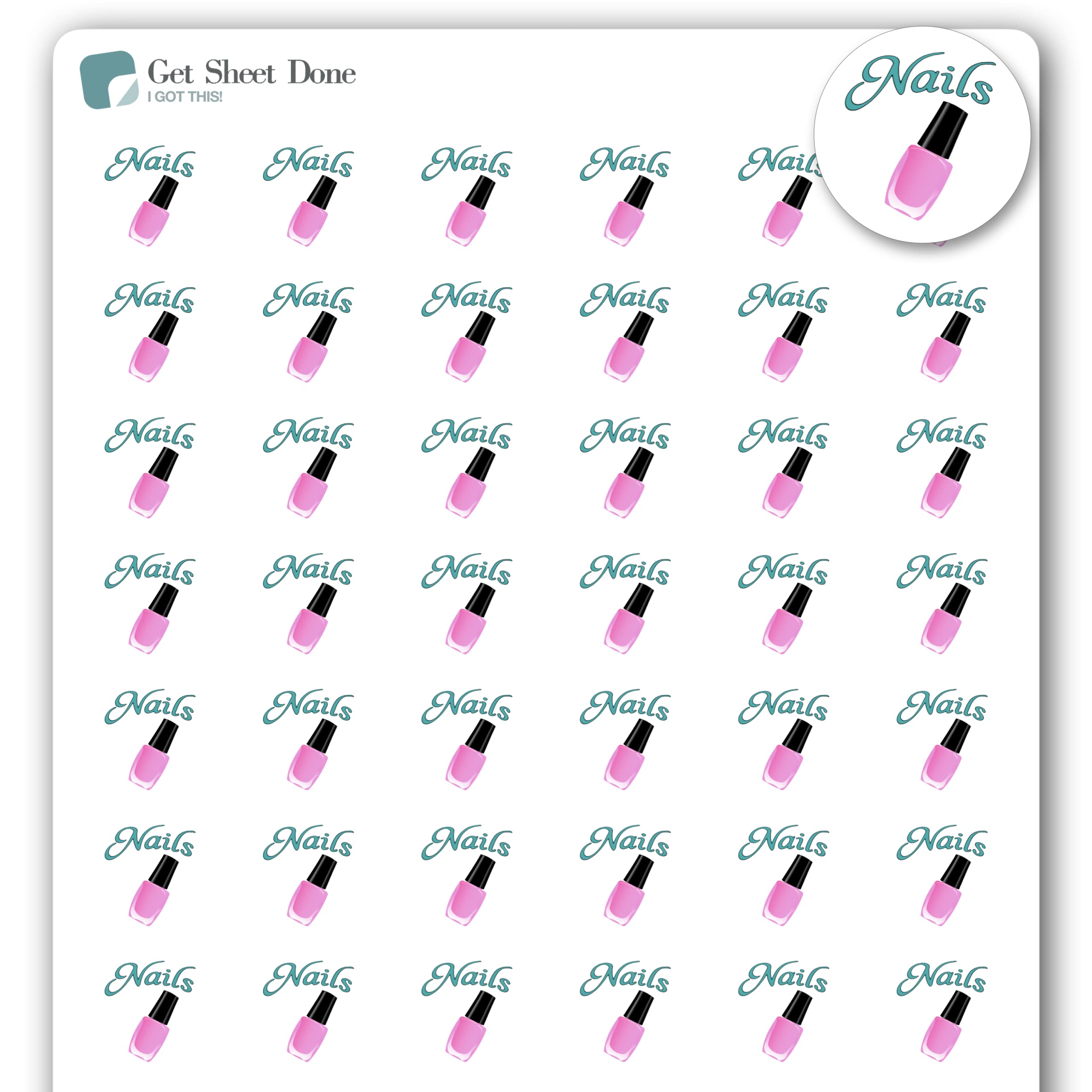 Nails Planner Appointment / 54 Fun Vinyl Stickers (1/2”) / Manicure Salon Day/Beauty Self Care Me Time/Essential Productivity Life Planner Stickers/Bullet Bujo Journal (Matte Vinyl, 1 Sheet)