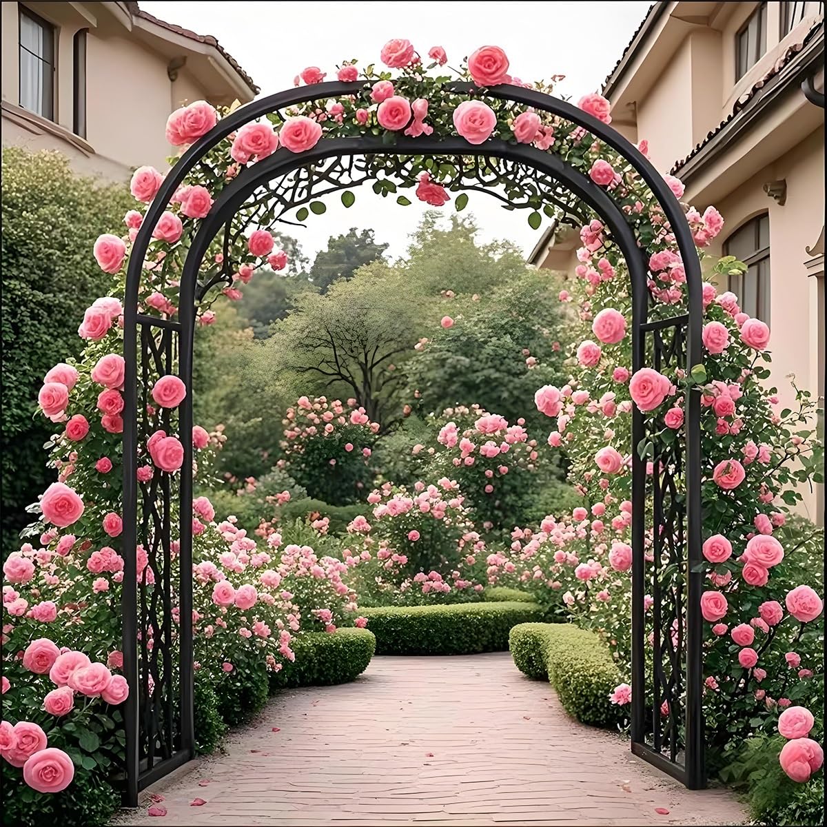 Arco da giardino in metallo robusto resistente alle intemperie supporto per rose galvanizzato con base per decorazione di nozze 2,2 m finitura nera resistente alla ruggine.