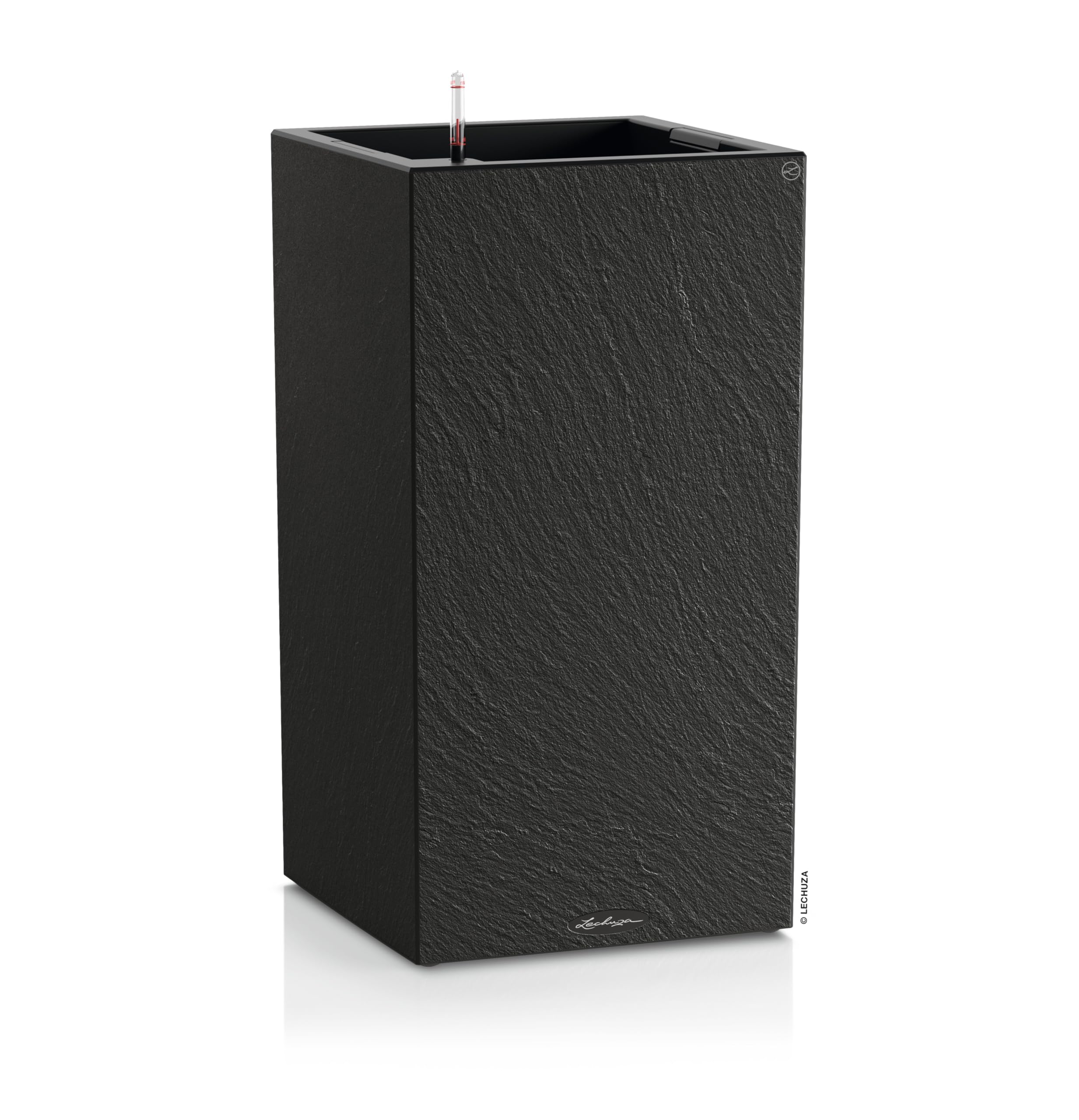LECHUZA-Pflanzgefäß Canto Slatestone 40 high Dark Grey, Pflanzgefäß mit Bewässerungssystem, Wasserstandsanzeiger und Pflanzeinsatz, Schiefer-Optik, 40 x 40 x 76 cm, 15956