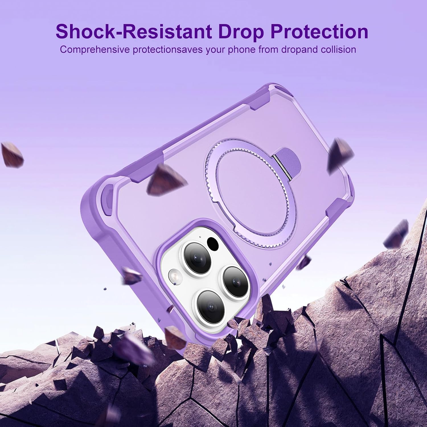 Compatible with iPhone 15 Pro max Case with Invisible Magnetic Ring Stand [Compatible with Magnetic] [Military Drop Protection] Shockproof Hard Back Soft Edge Promax Case 6.7 Inch, Purple - Image 3