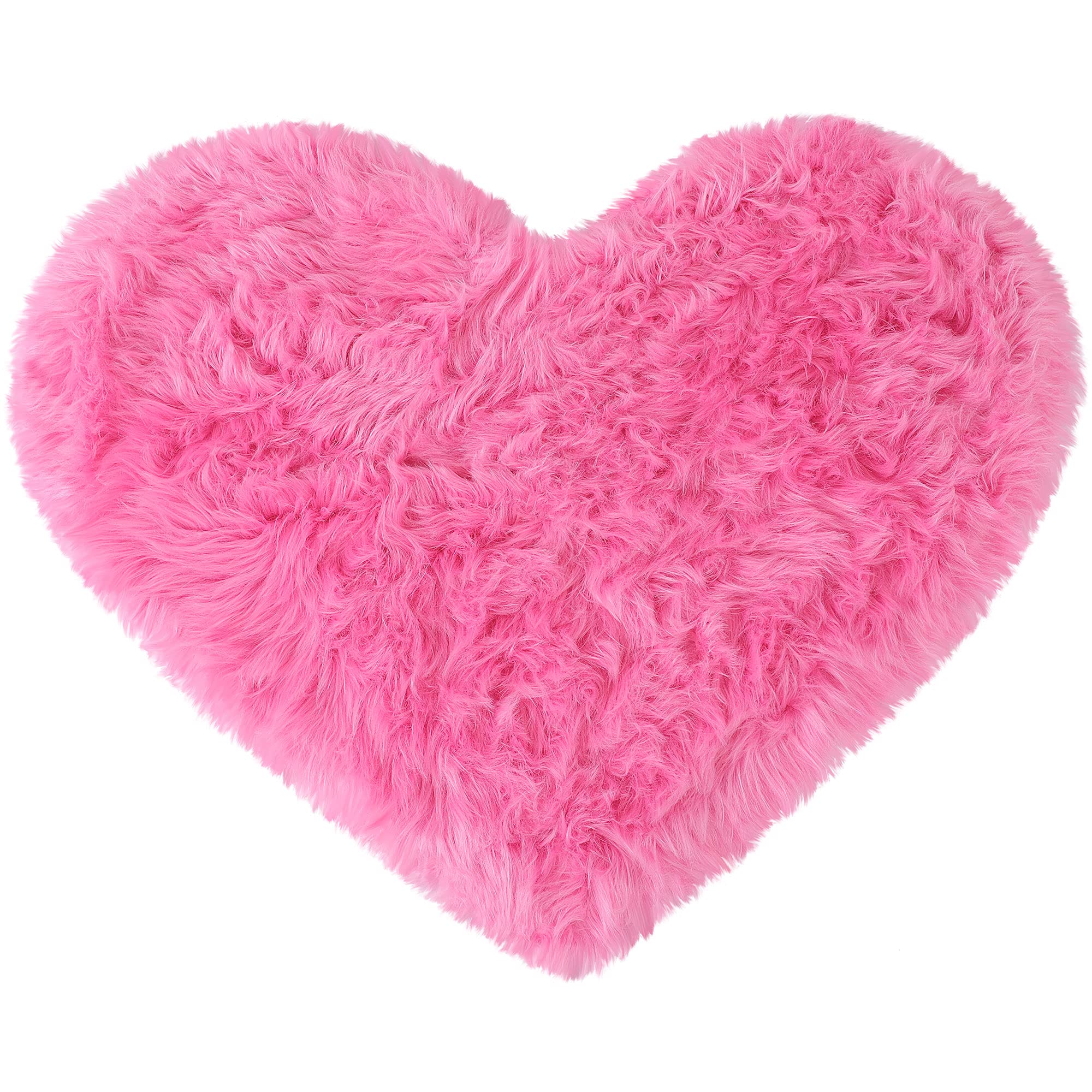 uxcell Heart Shaped Rugs for Bedroom,Small Aesthetic Carpet Girls,Cute Shaggy Floor Mirror Mat,Pastel Furry Throw Rug 2.3ftx3ft, Rose Red