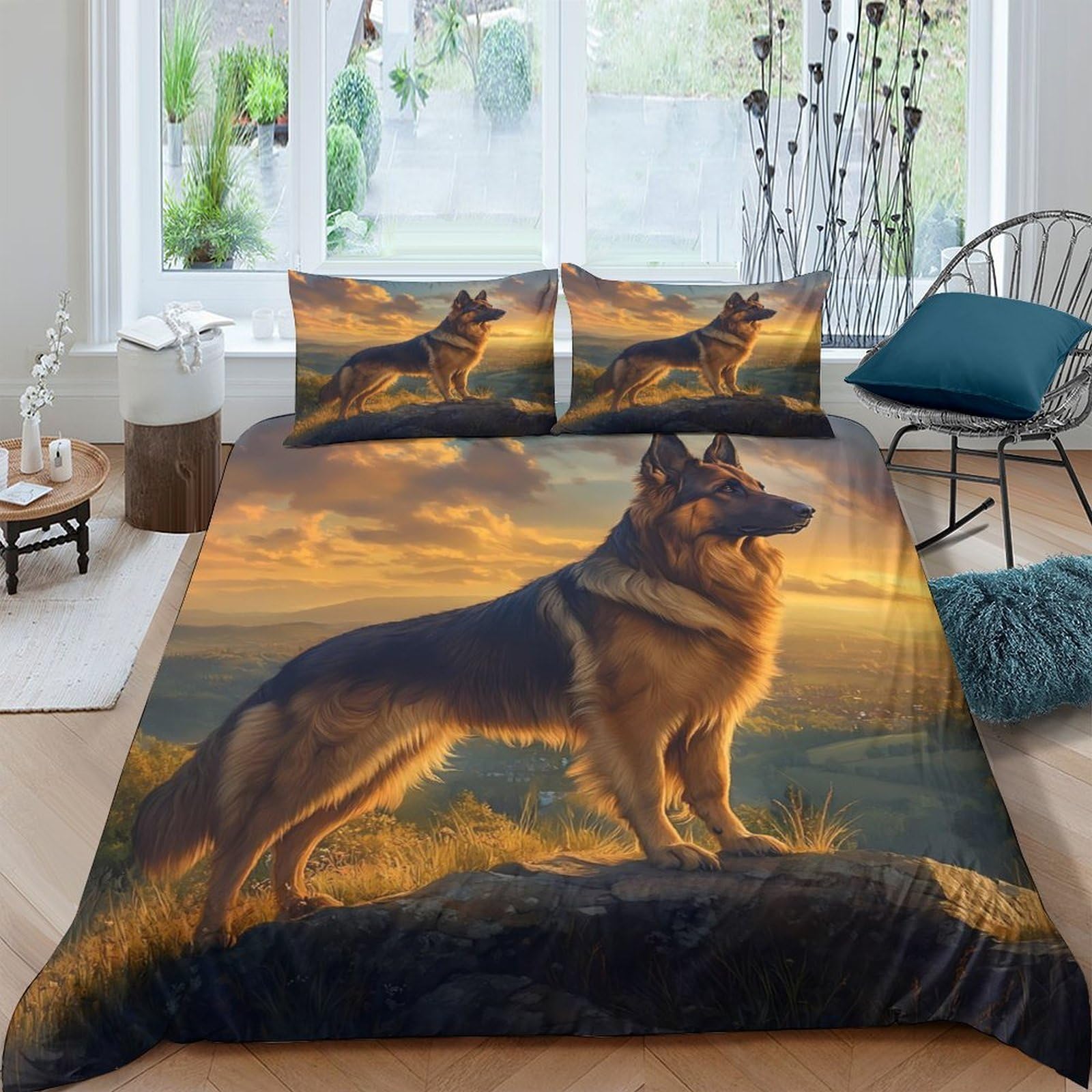Ctjqhvkz Style-6 3D Printed Sunset Shepherd Fitted Sheet Microfiber Soft Anti-Slip Wolf Forest Mattress Cover For Bedroom Decor Single（135X200cm）