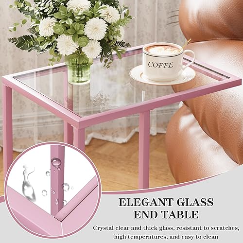 Miniatura 5 de Mesa auxiliar en forma de C, mesas auxiliares para sala de estar, mesa de sofá de cristal con marco de metal, bandeja de TV pequeña, mesa de comedor