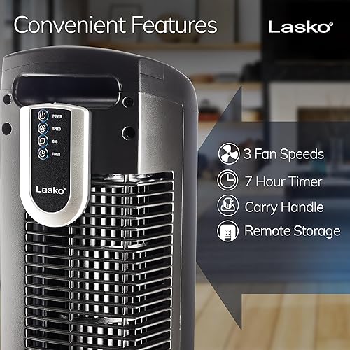 Miniatura 5 de Ventilador de torre Lasko 2511 tres velocidades 36 pulgadas silencioso negro Plástico Negro 36 pulgadas