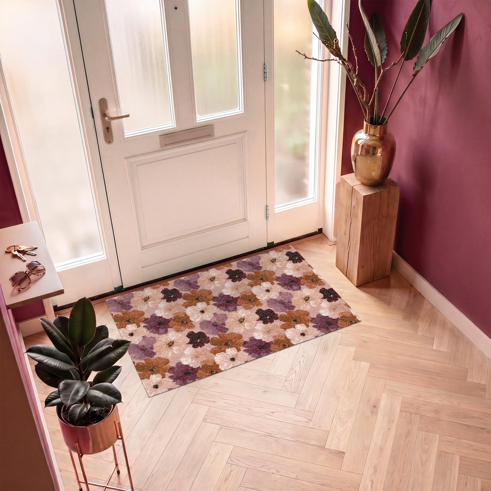MuchoWow© Paillasson Tapis Entree Interieur d Entrée Exterieur Caoutchouc | 80x120 cm - d'entree Absorbant d'Entrée Intérieur pour Maison original Fleurs - Abstrait - Tons de terre
