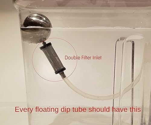 FLOTit 2.0 - Entrada de doble filtro (DFI) con malla de 500300 micrones para tubo de inmersión flotante con un flotador de bola para cerveza siempre